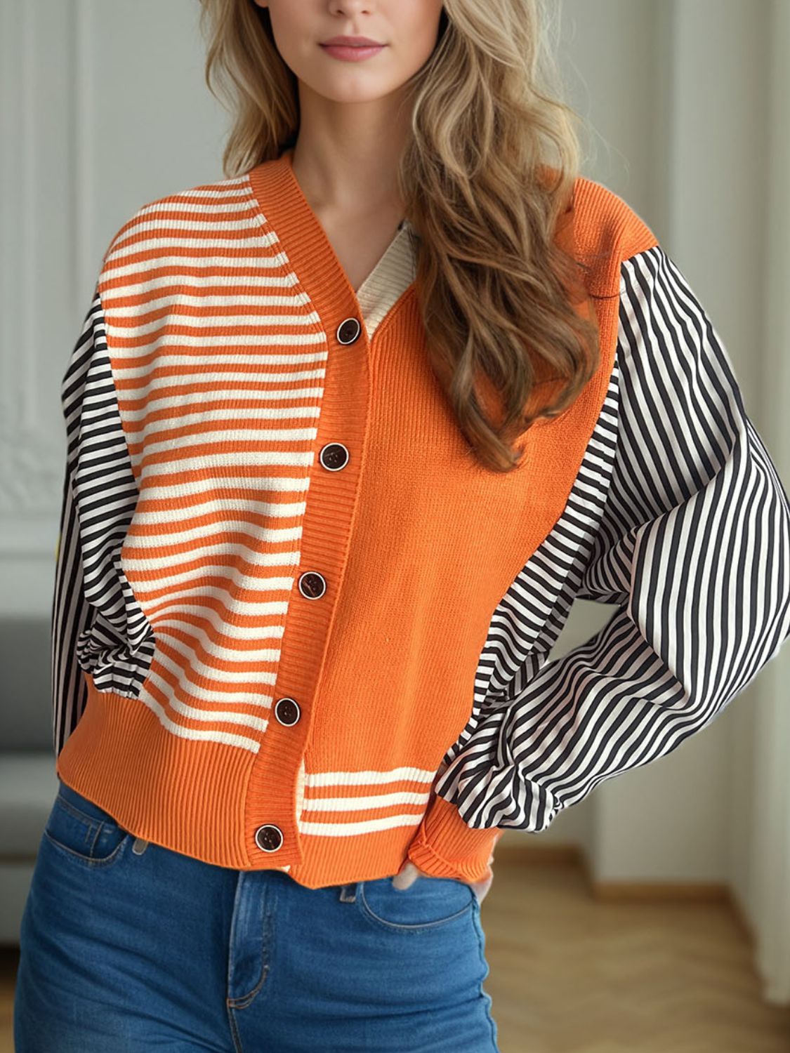 Blue Zone Planet | Striped Button Down Long Sleeve Cardigan-TOPS / DRESSES-[Adult]-[Female]-2022 Online Blue Zone Planet