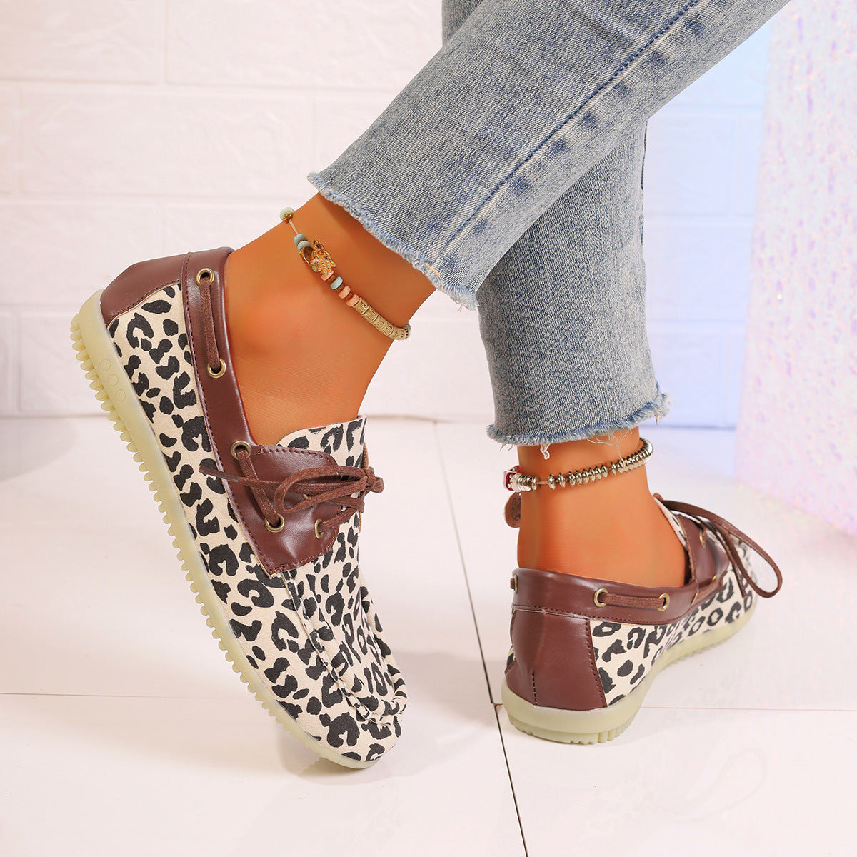 Lace Up Leopard Slip-Ons-BOOTS-[Adult]-[Female]-2022 Online Blue Zone Planet