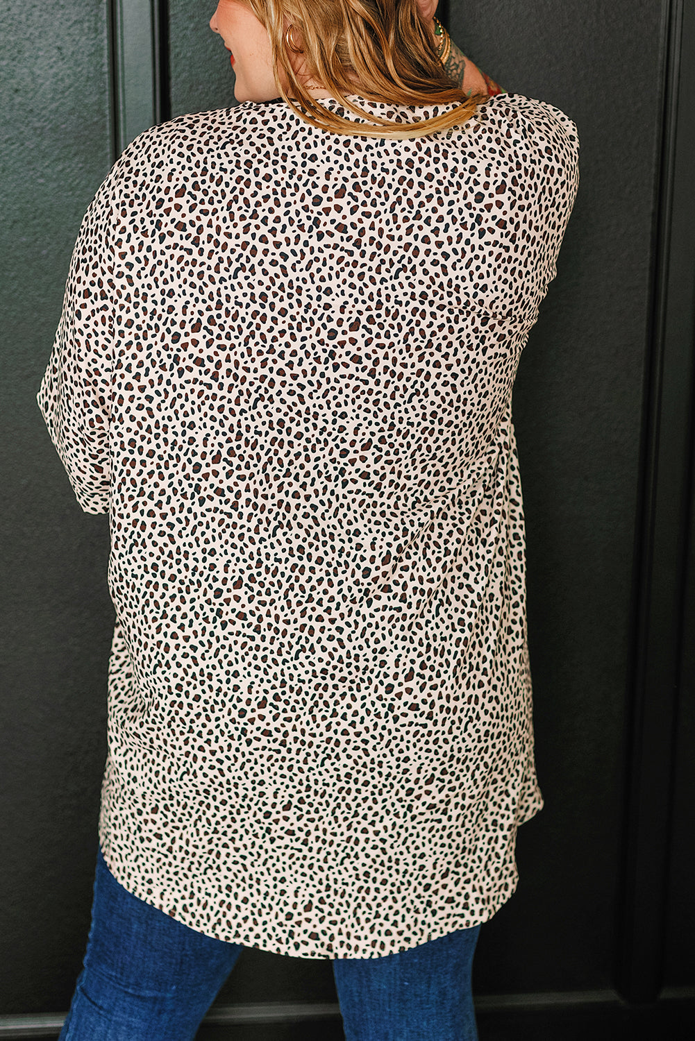 Khaki Plus Size Leopard Print Half Sleeve Open Front Cardigan-Sale (50% OFF)/20% OFF-[Adult]-[Female]-2022 Online Blue Zone Planet