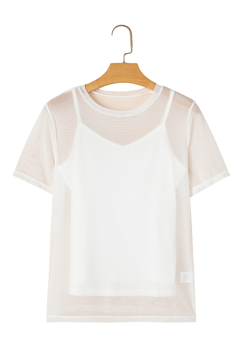 White Solid Color Sheer Mesh Patchwork Short Sleeve Top-Tops/Tops & Tees-[Adult]-[Female]-2022 Online Blue Zone Planet