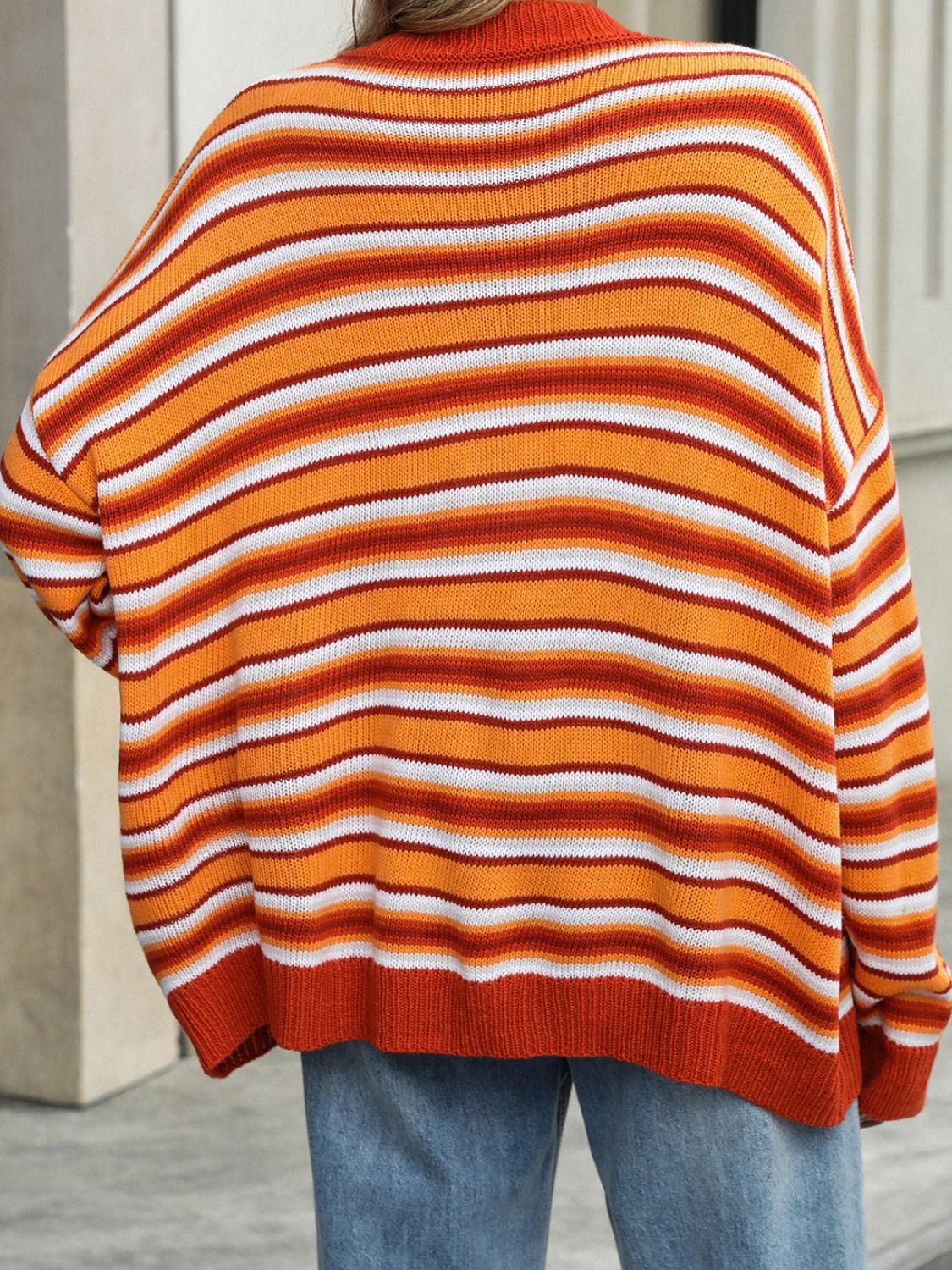 Striped Mock Neck Long Sleeve Sweater-TOPS / DRESSES-[Adult]-[Female]-2022 Online Blue Zone Planet