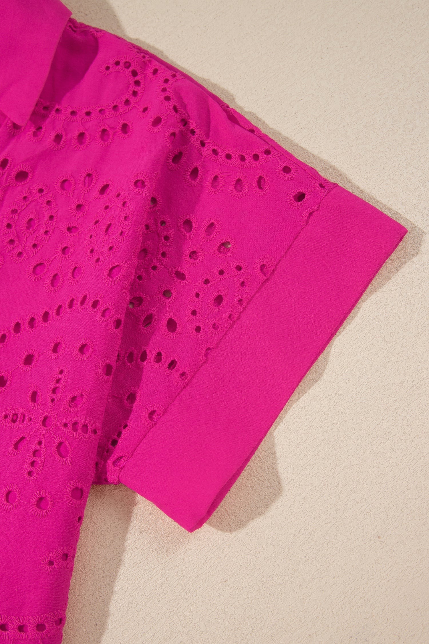 Rose Red Solid Color Eyelet Embroidered T Shirt Mini Dress-TOPS / DRESSES-[Adult]-[Female]-2022 Online Blue Zone Planet