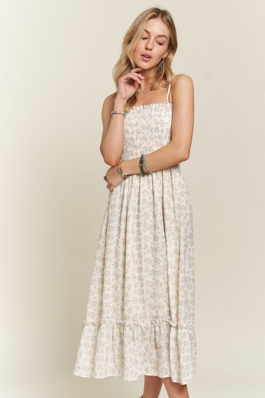 ADORA Smocked Floral Ruffled Hem Cami Dress-TOPS / DRESSES-[Adult]-[Female]-Sage-S-2022 Online Blue Zone Planet