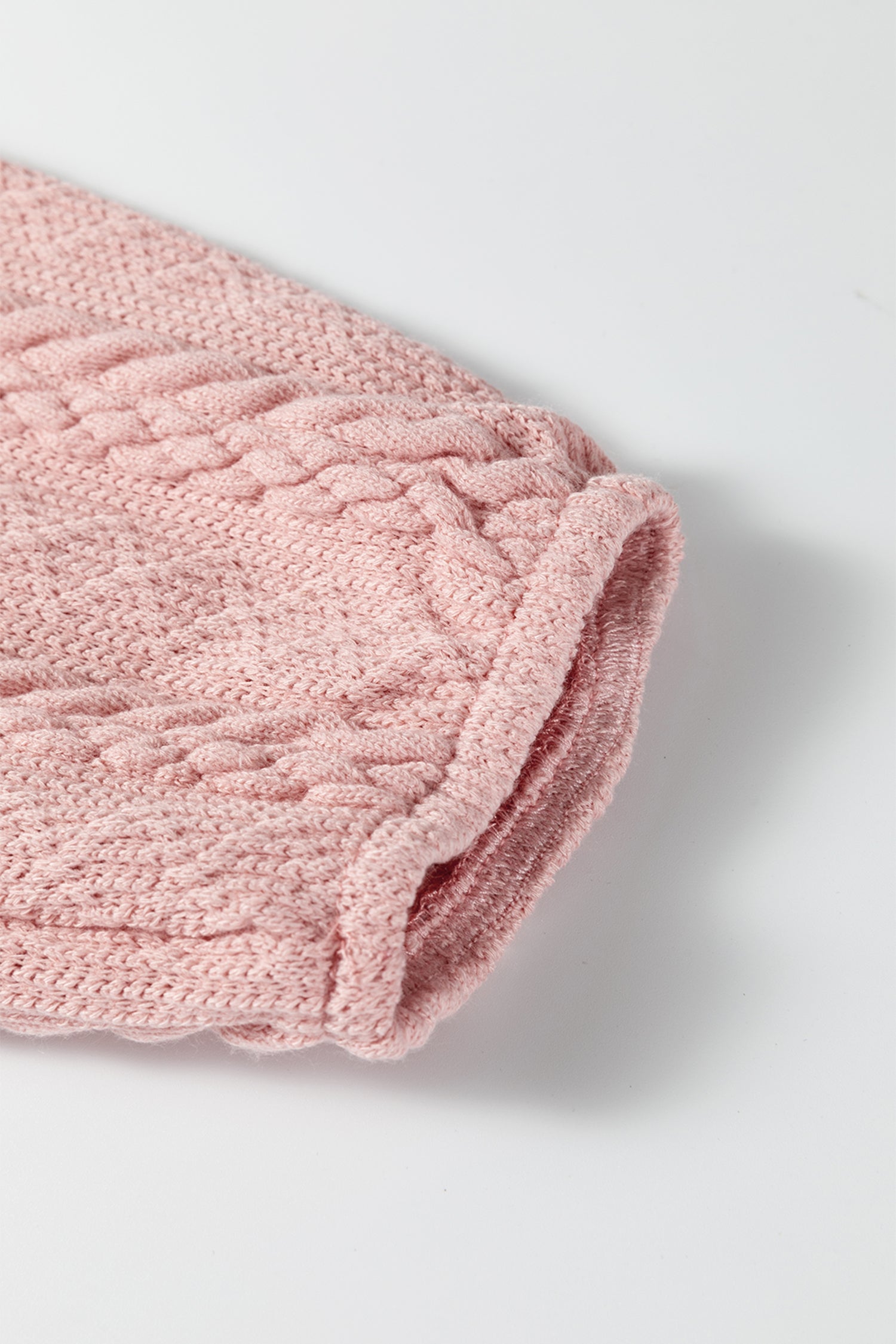 Gossamer Pink Cable Knit V Neck Cardigan Shorts Set-Two Piece Sets/Short Sets-[Adult]-[Female]-2022 Online Blue Zone Planet