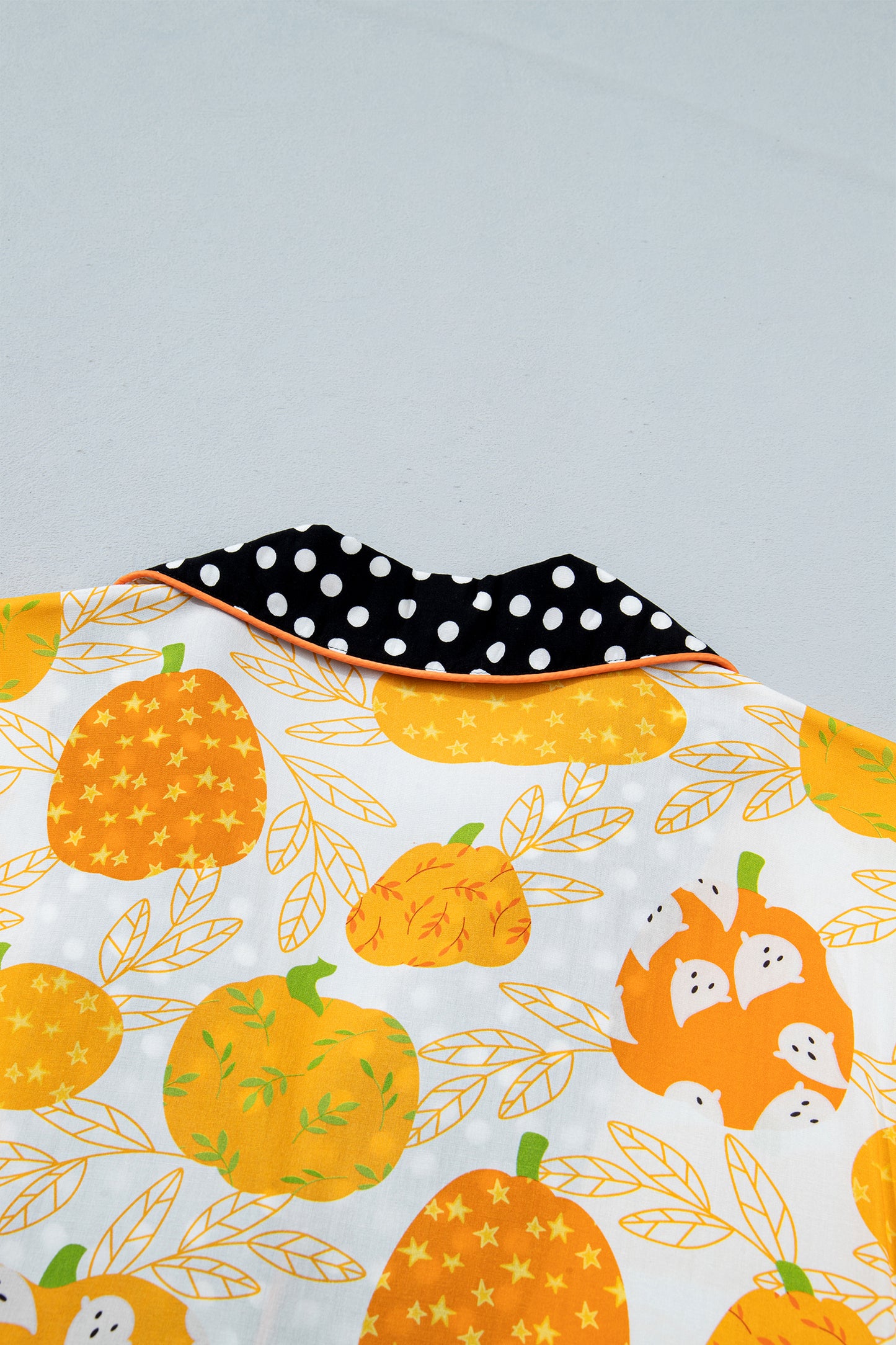 Orange Short Sleeve Pumpkin Print Polka Dot Trim Pocket Pocket Placket Home Wear Lounge Set-Loungewear & Sleepwear/Loungewear-[Adult]-[Female]-2022 Online Blue Zone Planet