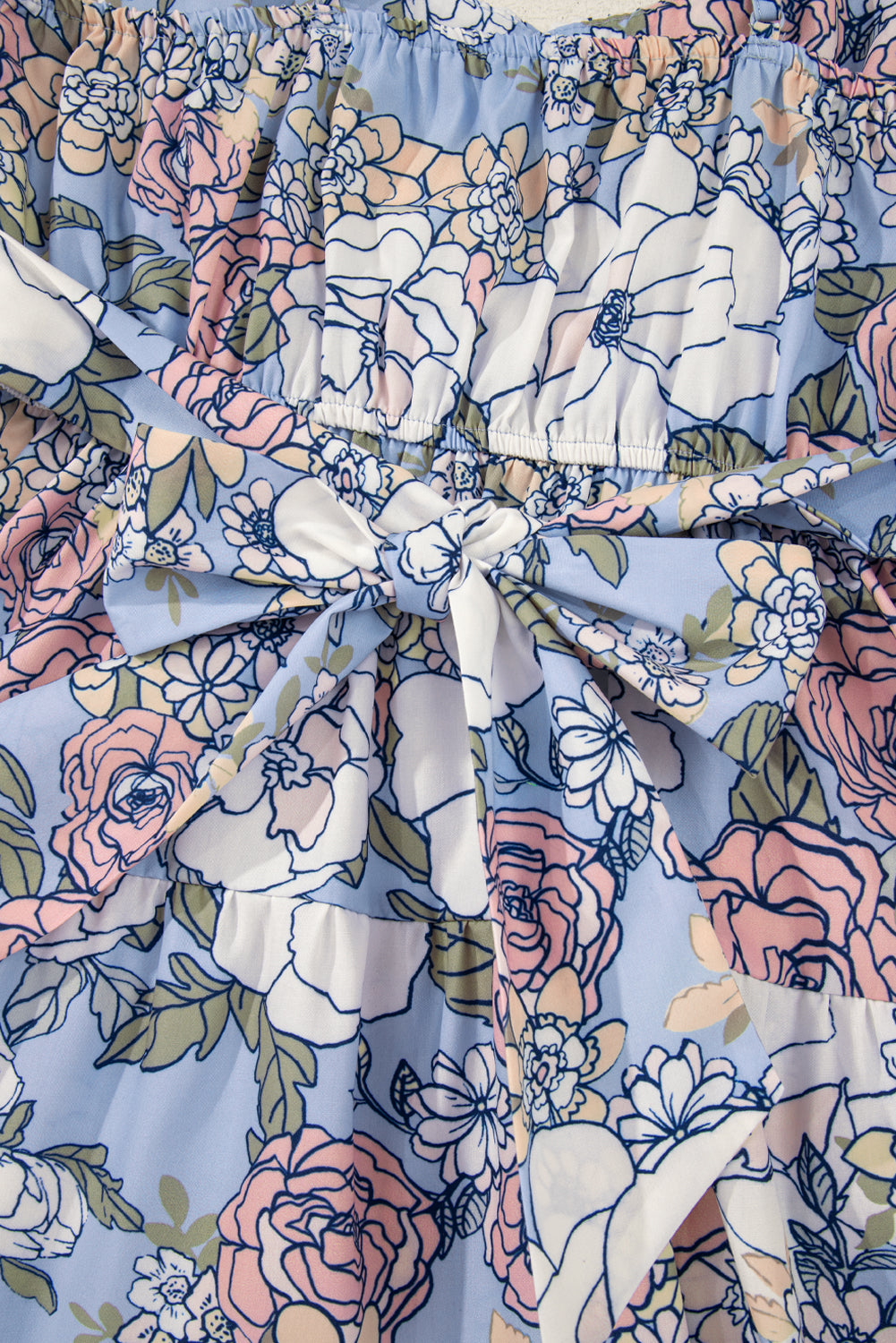 Sky Blue Floral Tiered Patchwork Spaghetti Strap Vacation Dress-TOPS / DRESSES-[Adult]-[Female]-2022 Online Blue Zone Planet