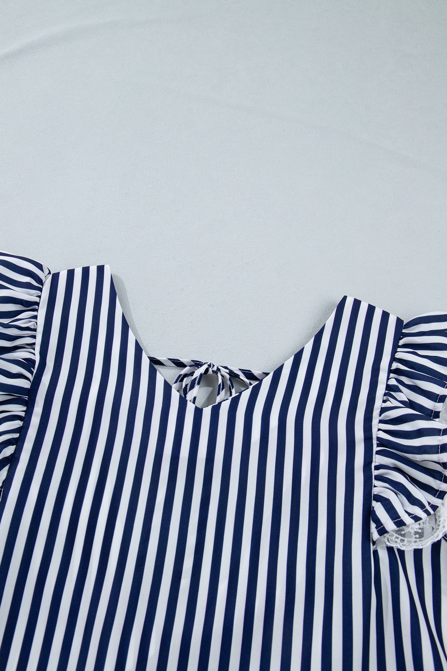 Blue Stripe V Neck Lace Contrast Ruffle Trim Tank Top-Tops/Tank Tops-[Adult]-[Female]-2022 Online Blue Zone Planet