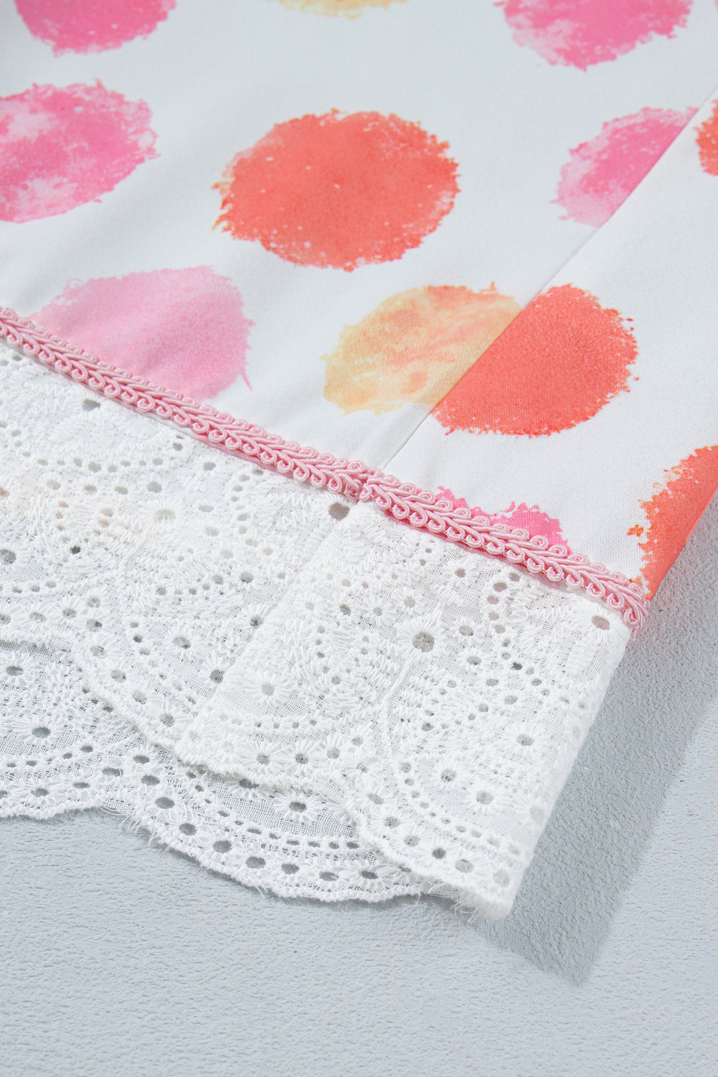 Pink Polka Dot Lace Trim Square Neck Puff Sleeve Blouse-Tops/Blouses & Shirts-[Adult]-[Female]-2022 Online Blue Zone Planet