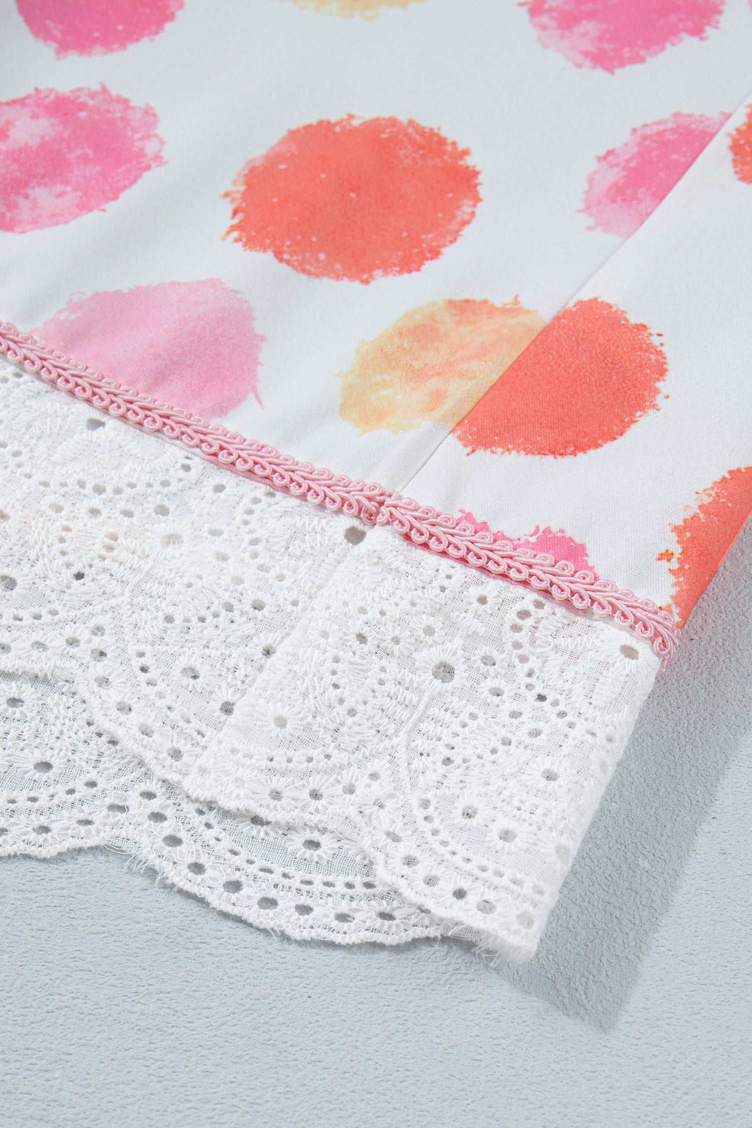 Pink Polka Dot Lace Trim Square Neck Puff Sleeve Blouse-Tops/Blouses & Shirts-[Adult]-[Female]-2022 Online Blue Zone Planet