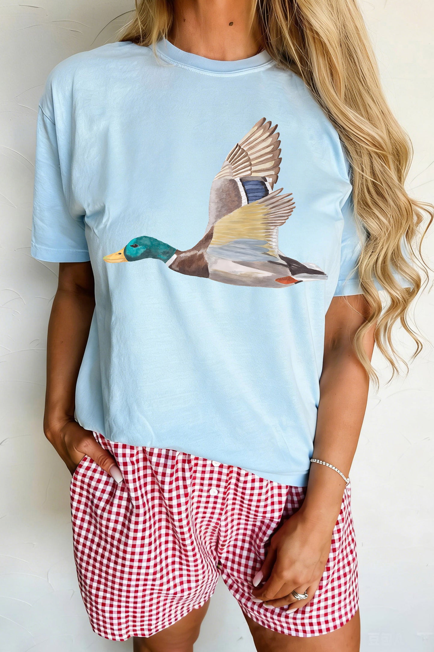 Light Blue Flying Mallard Print Western Graphic Tee-Graphic/Graphic Tees-[Adult]-[Female]-Light Blue-S-2022 Online Blue Zone Planet