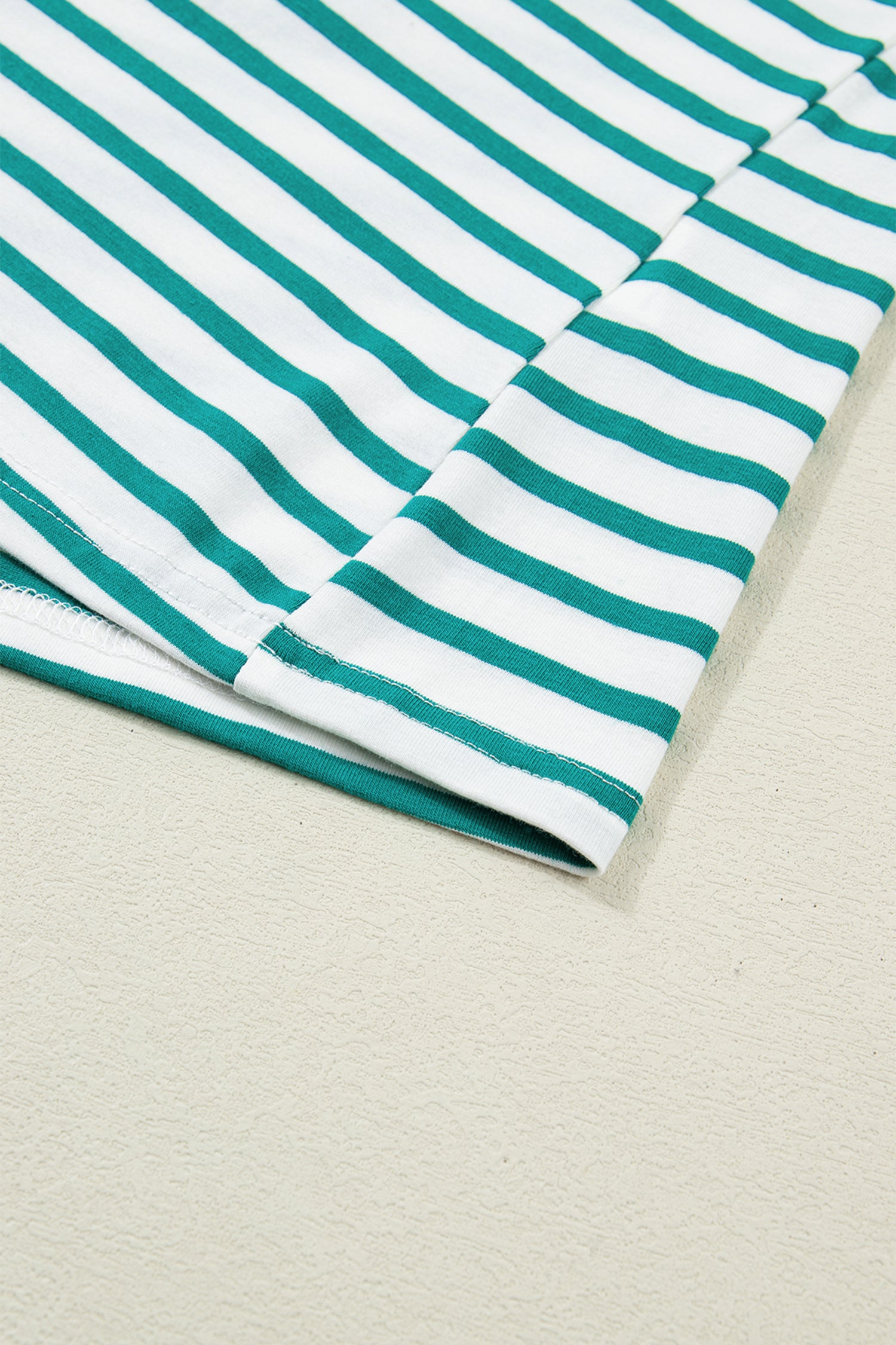 Pink Stripe Scalloped Trim Round Neck T Shirt-Tops/Tops & Tees-[Adult]-[Female]-2022 Online Blue Zone Planet