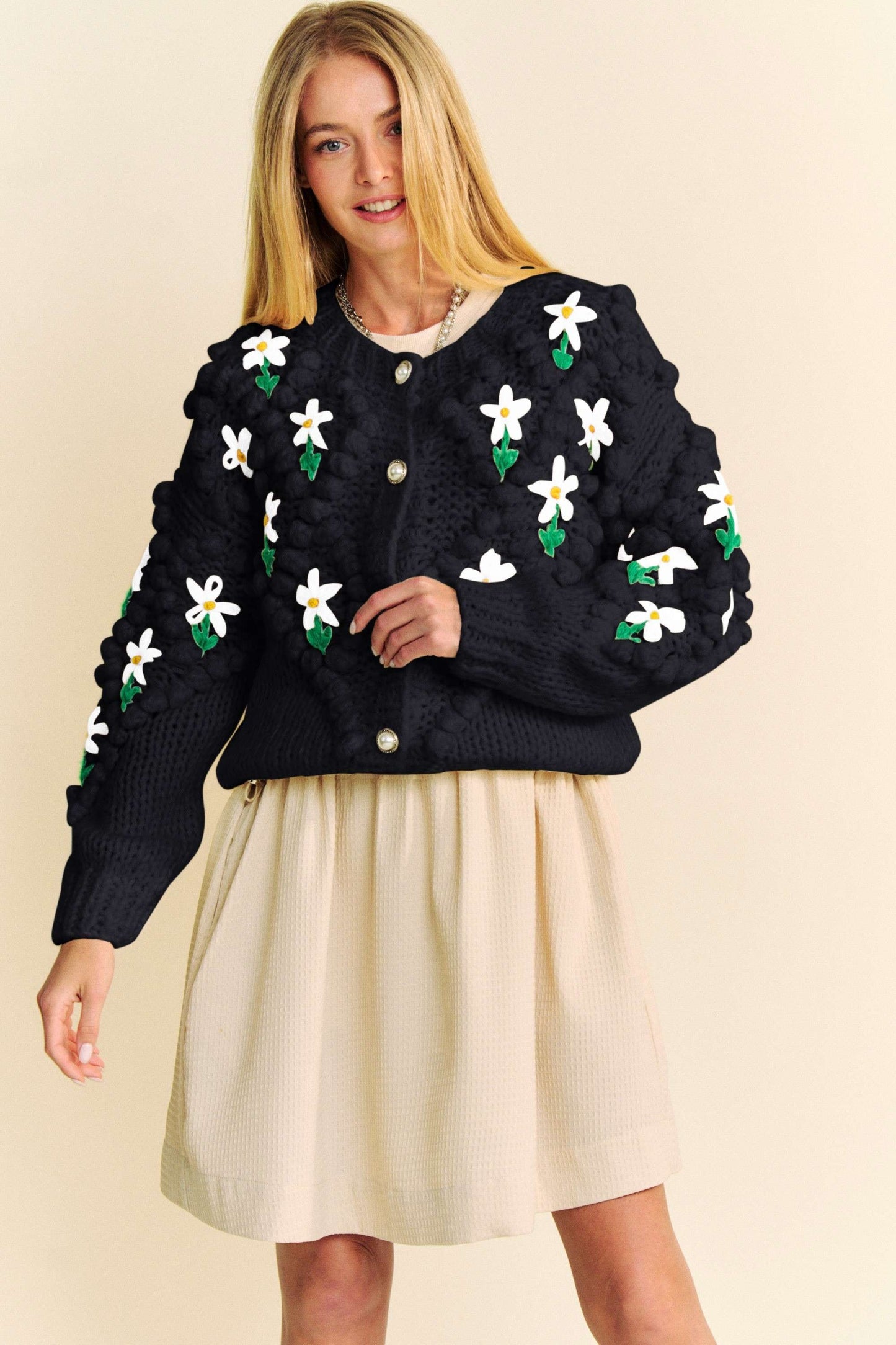 Davi & Dani Floral Pattern Button Down Cardigan-TOPS / DRESSES-[Adult]-[Female]-2022 Online Blue Zone Planet