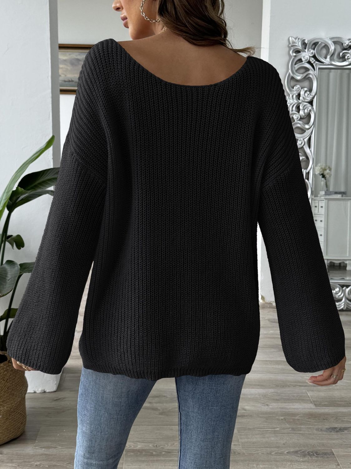 Heart Boat Neck Dropped Shoulder Sweater-TOPS / DRESSES-[Adult]-[Female]-2022 Online Blue Zone Planet