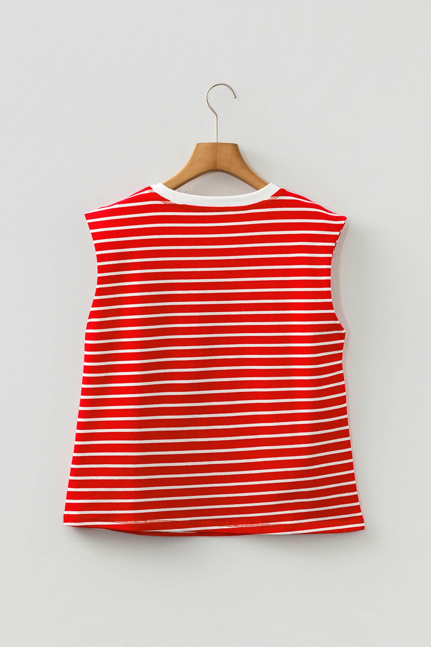 Red Stripe Ribbed Round Neck Trim Loose Tank Top-Tops/Tank Tops-[Adult]-[Female]-2022 Online Blue Zone Planet