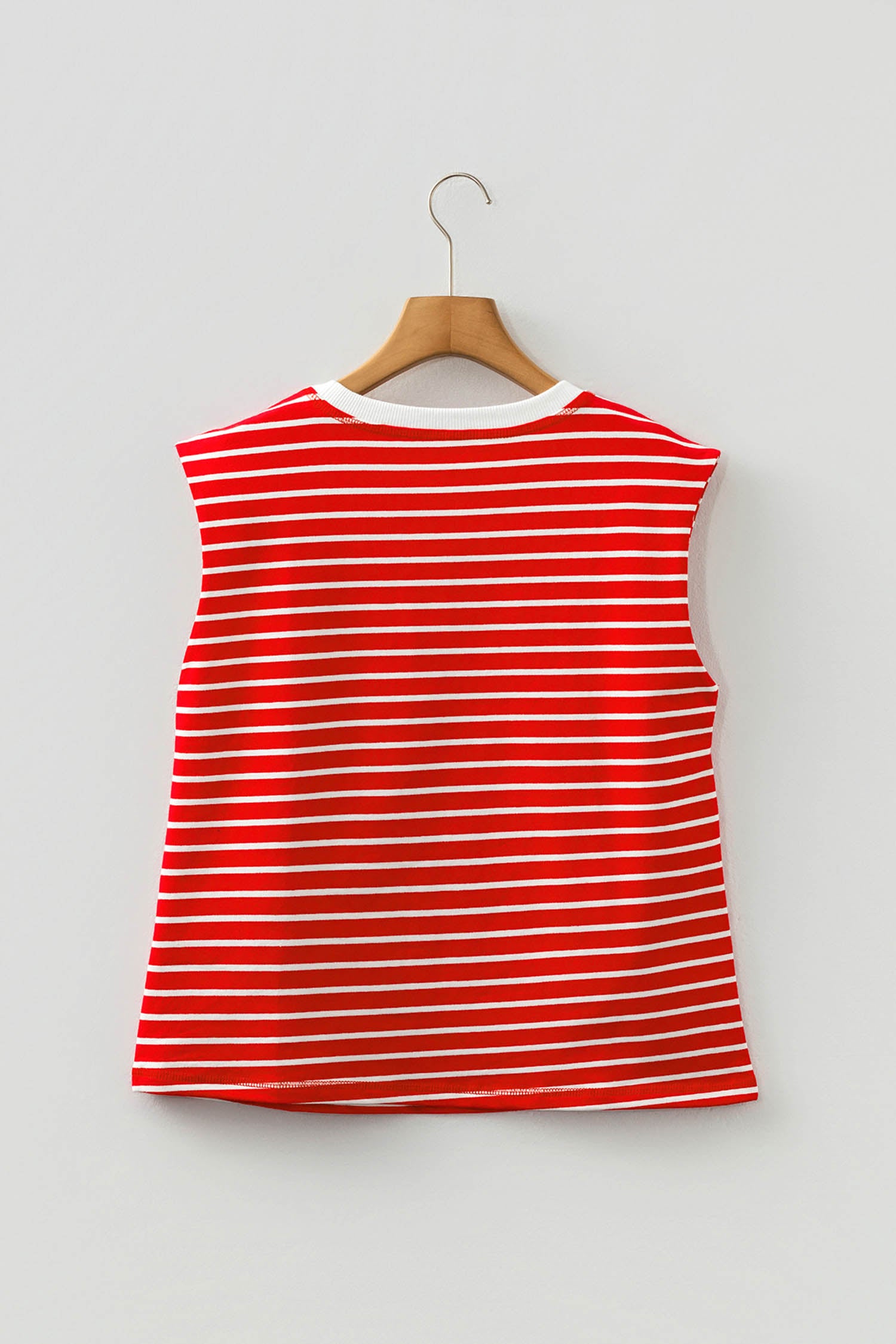 Red Stripe Ribbed Round Neck Trim Loose Tank Top-Tops/Tank Tops-[Adult]-[Female]-2022 Online Blue Zone Planet