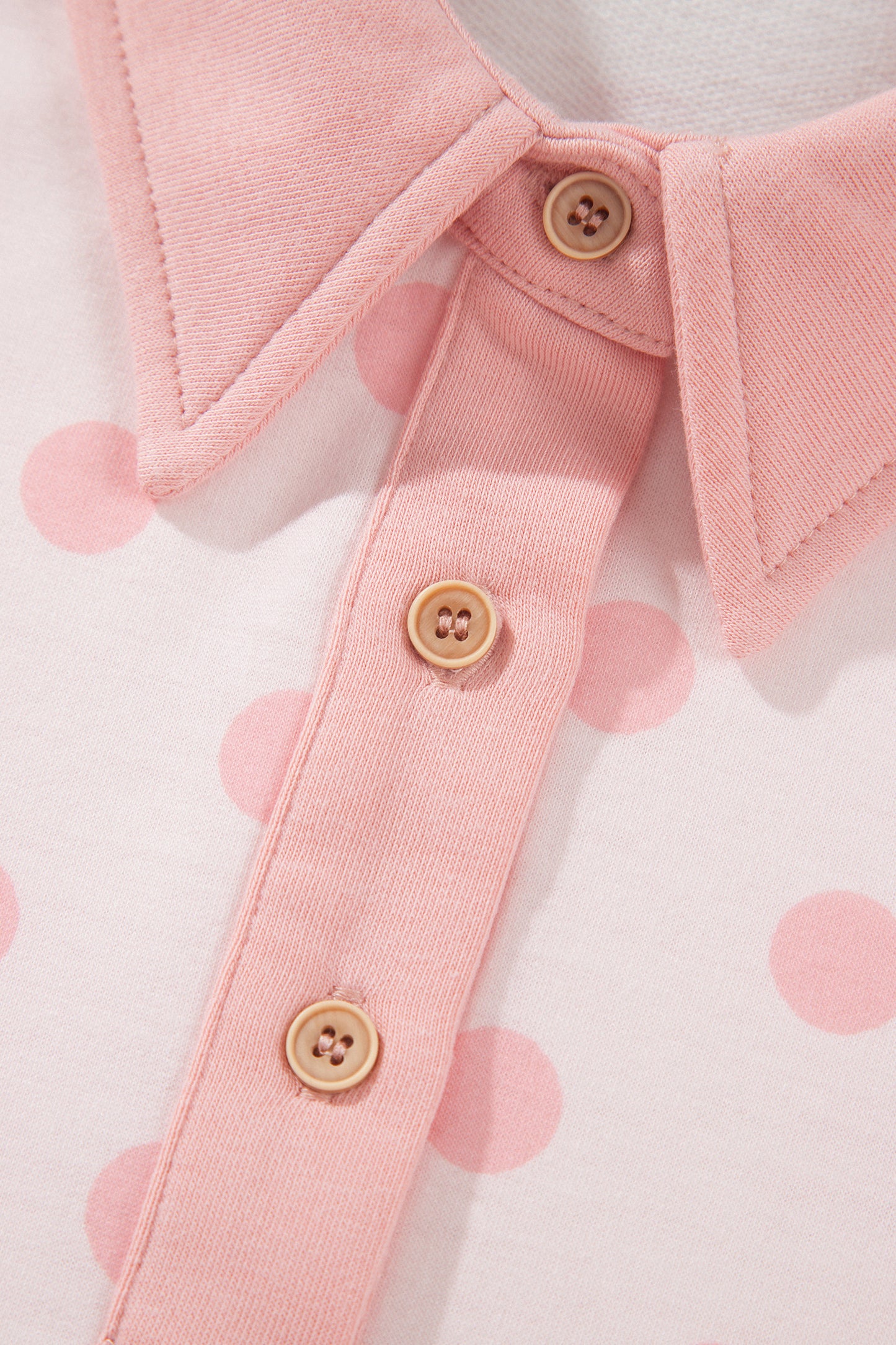 Pink Polka Dot Drop Shoulder Polo Loose Pullover Patch Pocket Casual Shorts Set-Two Piece Sets/Short Sets-[Adult]-[Female]-2022 Online Blue Zone Planet