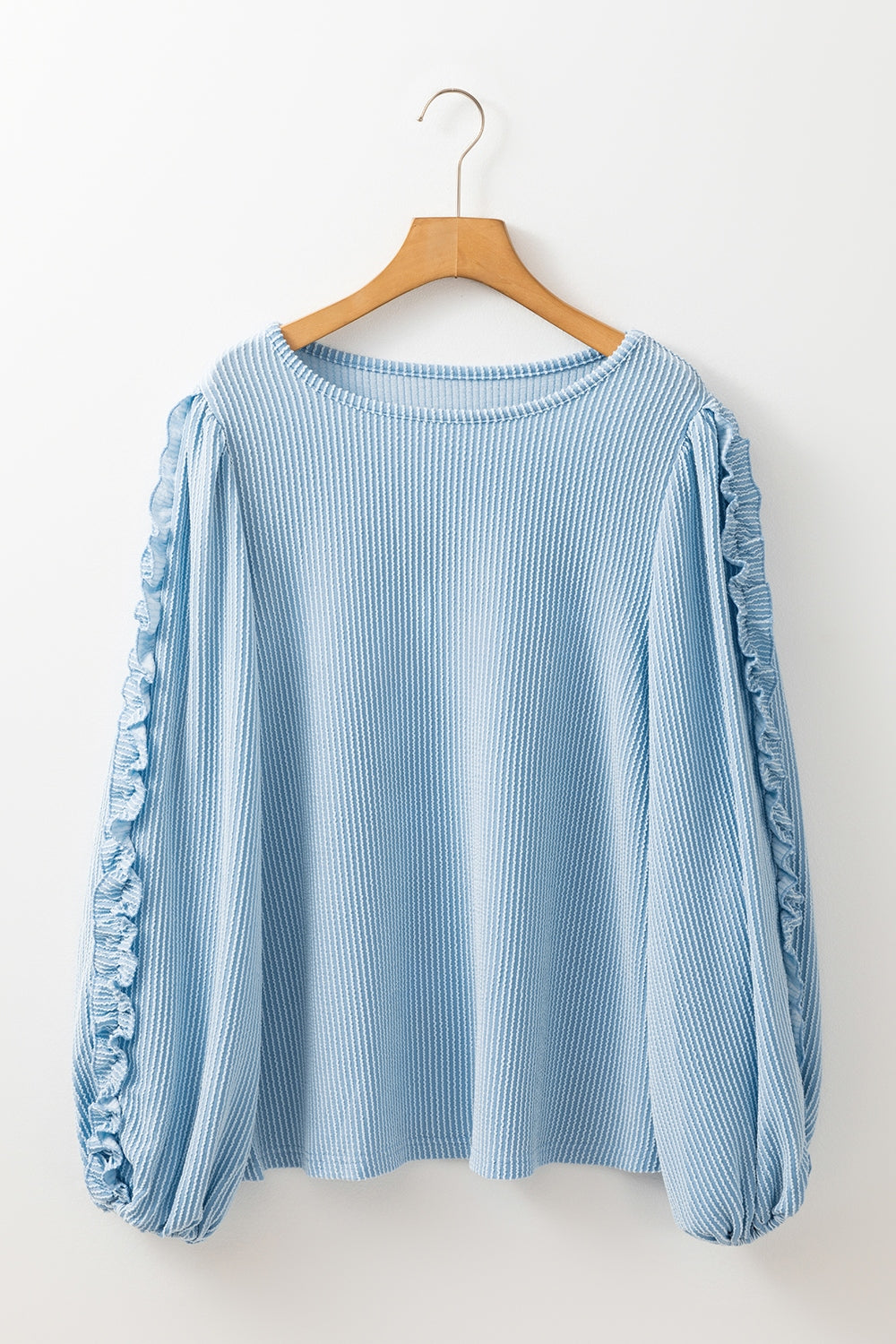 Blue Zone Planet | Frill Texture Round Neck Long Sleeve Sweatshirt-SWEATERS-[Adult]-[Female]-2022 Online Blue Zone Planet