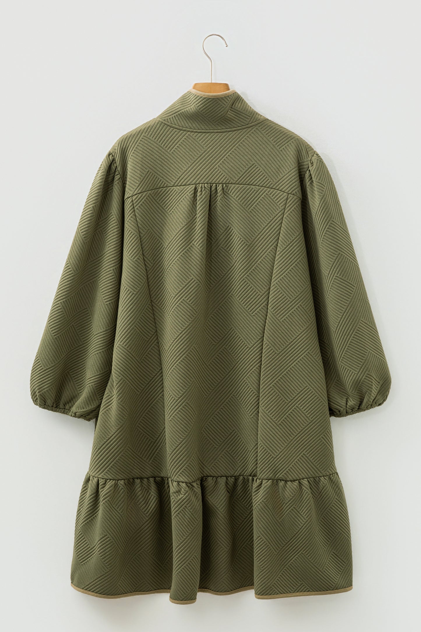 Jungle Green Plus Size Textured Contrast Trim Quarter Zip Bracelet Sleeve Mini Dress-Bracelet-[Adult]-[Female]-2022 Online Blue Zone Planet