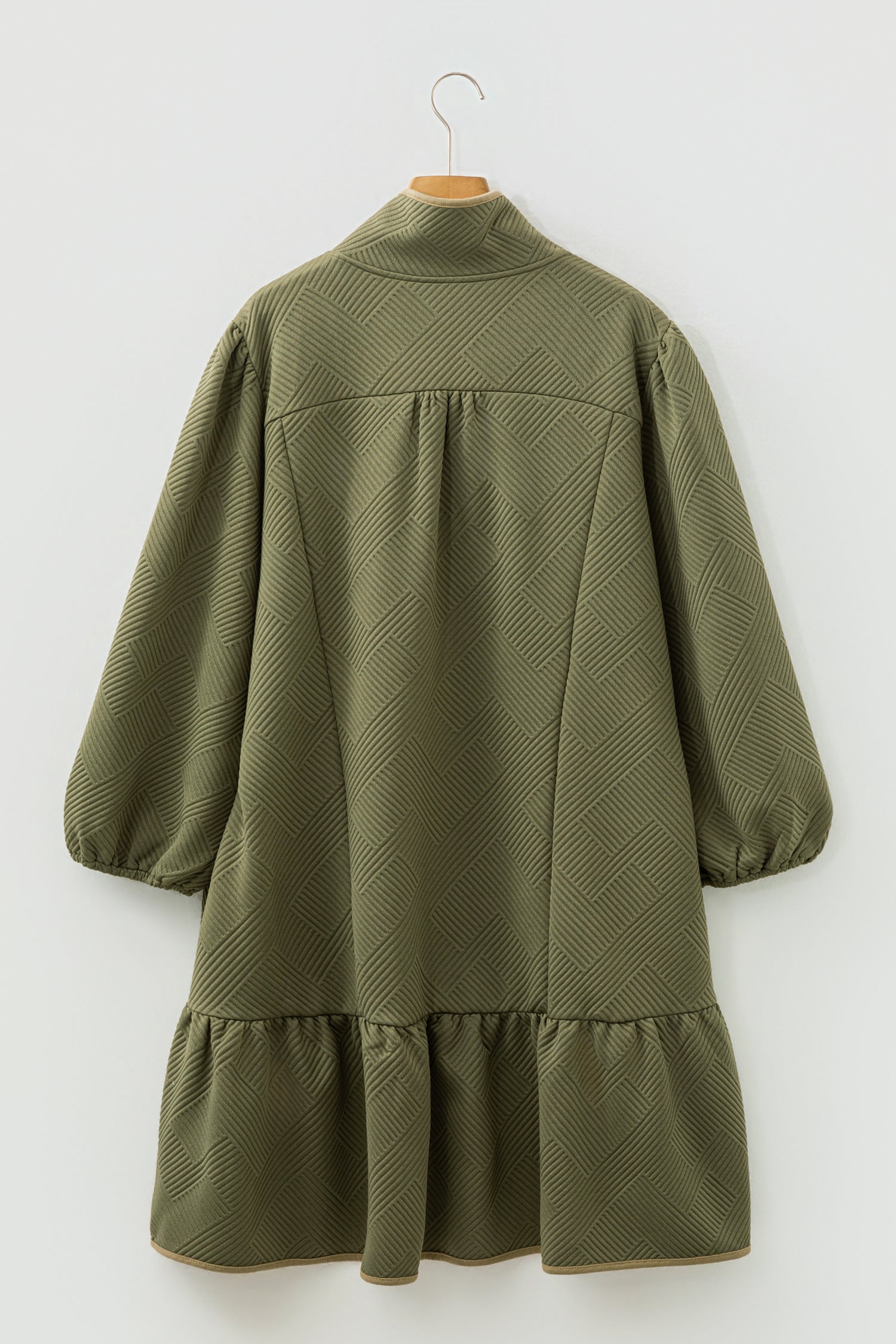 Jungle Green Plus Size Textured Contrast Trim Quarter Zip Bracelet Sleeve Mini Dress-Bracelet-[Adult]-[Female]-2022 Online Blue Zone Planet