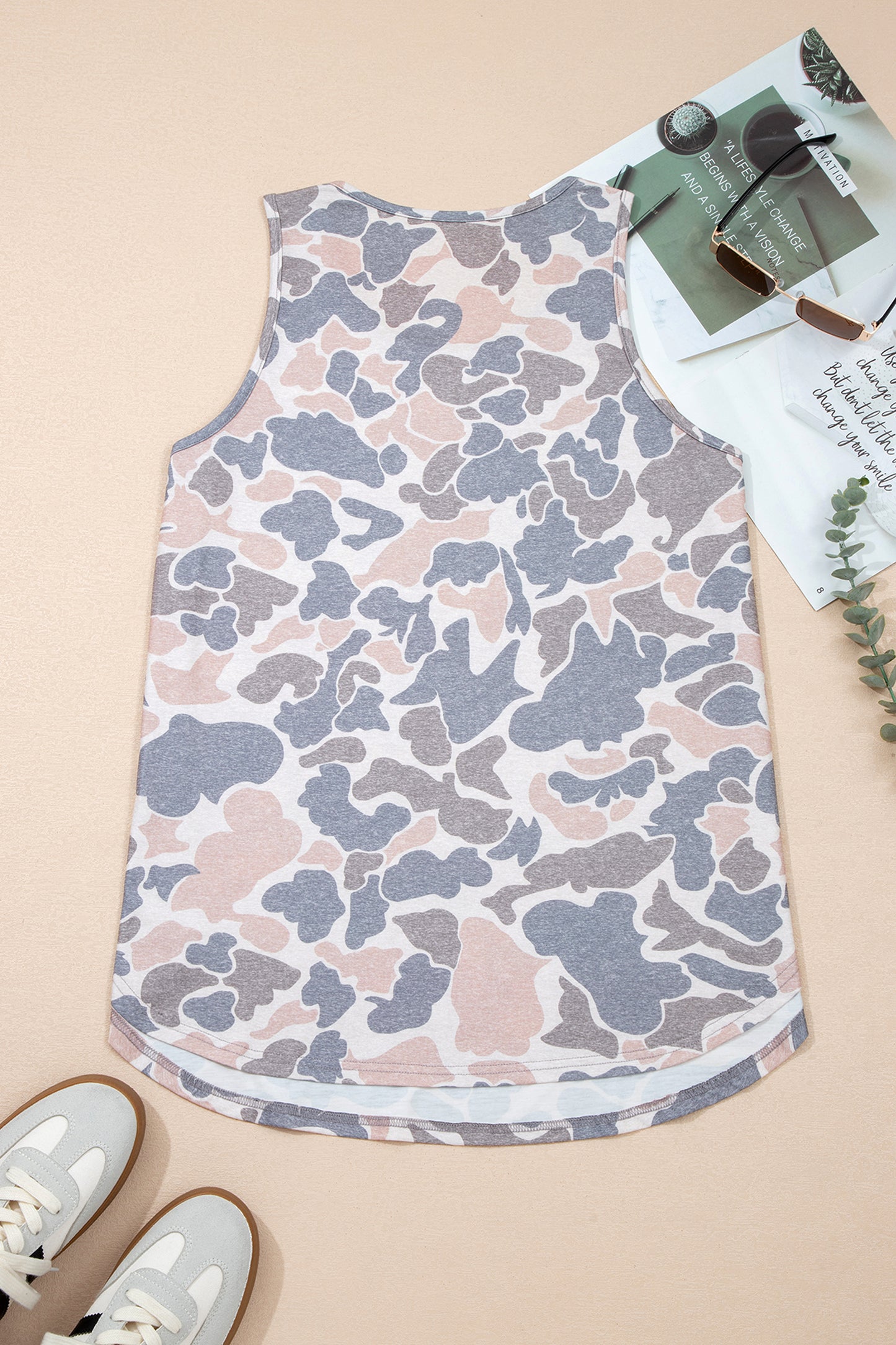 Multicolour Retro Camouflage Print Oversize Tank Top-Tops/Tank Tops-[Adult]-[Female]-2022 Online Blue Zone Planet