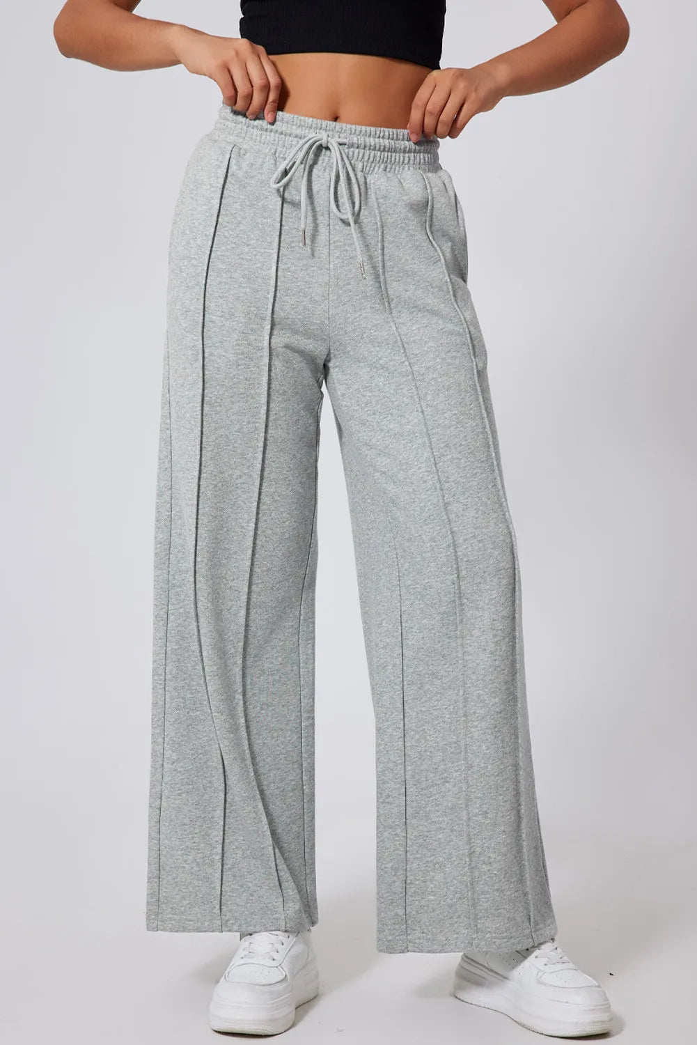 Blue Zone Planet | Drawstring Wide Leg Active Pants-BOTTOMS SIZES SMALL MEDIUM LARGE-[Adult]-[Female]-Gray-S-2022 Online Blue Zone Planet