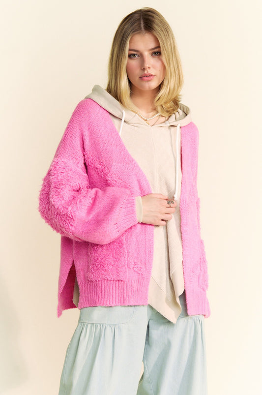 Davi & Dani Side Slit Open Front Long Sleeve Cardigan-TOPS / DRESSES-[Adult]-[Female]-Pink-S-2022 Online Blue Zone Planet