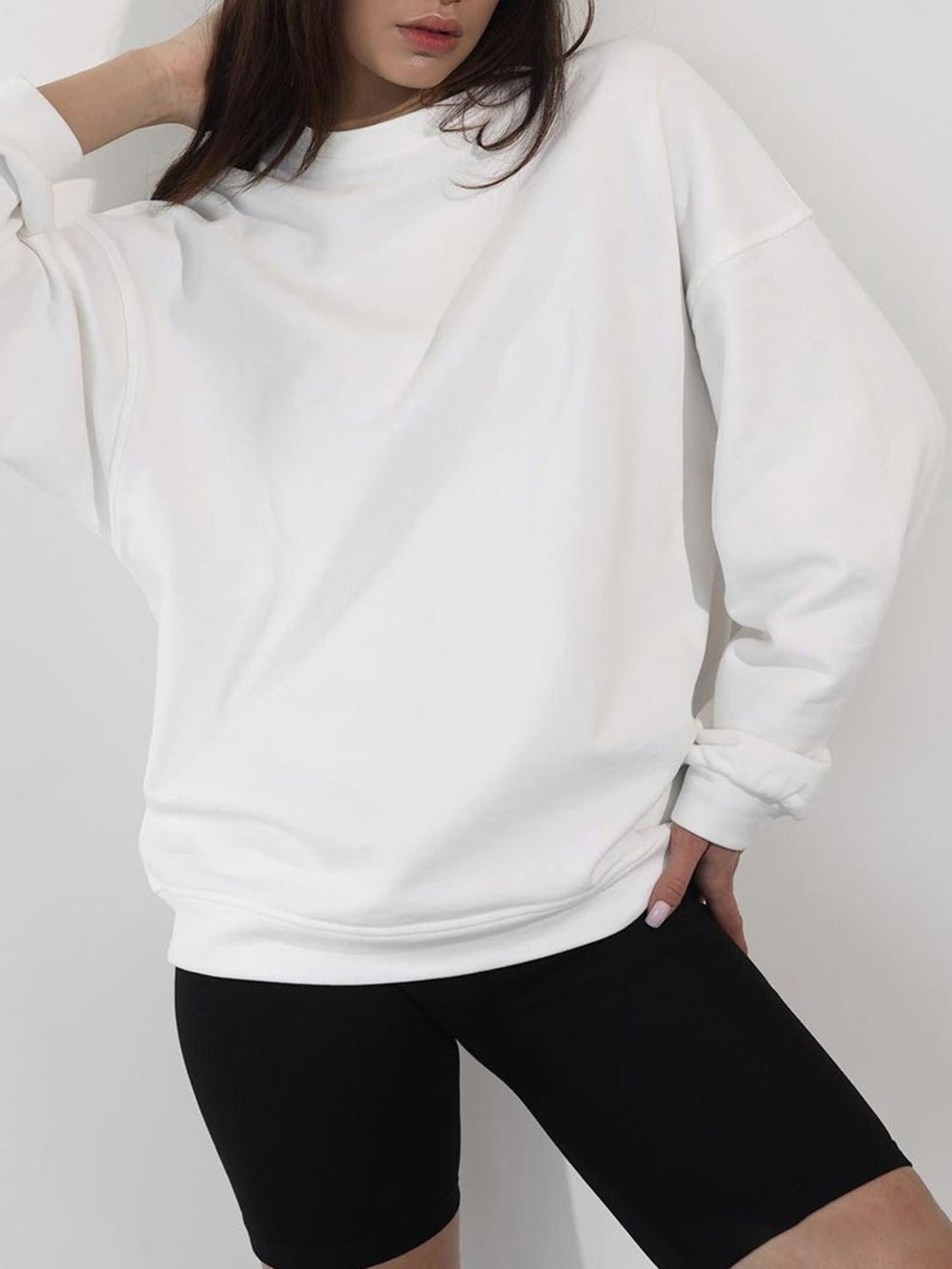 Round Neck Dropped Shoulder Long Sleeve Sweatshirt-TOPS / DRESSES-[Adult]-[Female]-2022 Online Blue Zone Planet