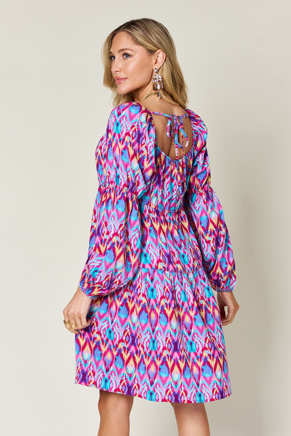 Double Take Full Size Printed Long Sleeve Dress-TOPS / DRESSES-[Adult]-[Female]-2022 Online Blue Zone Planet