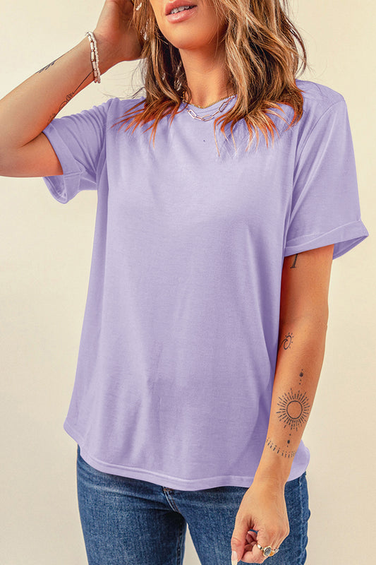 Orchid Petal Casual Plain Crew Neck Tee-Tops/Tops & Tees-[Adult]-[Female]-Orchid Petal-S-2022 Online Blue Zone Planet