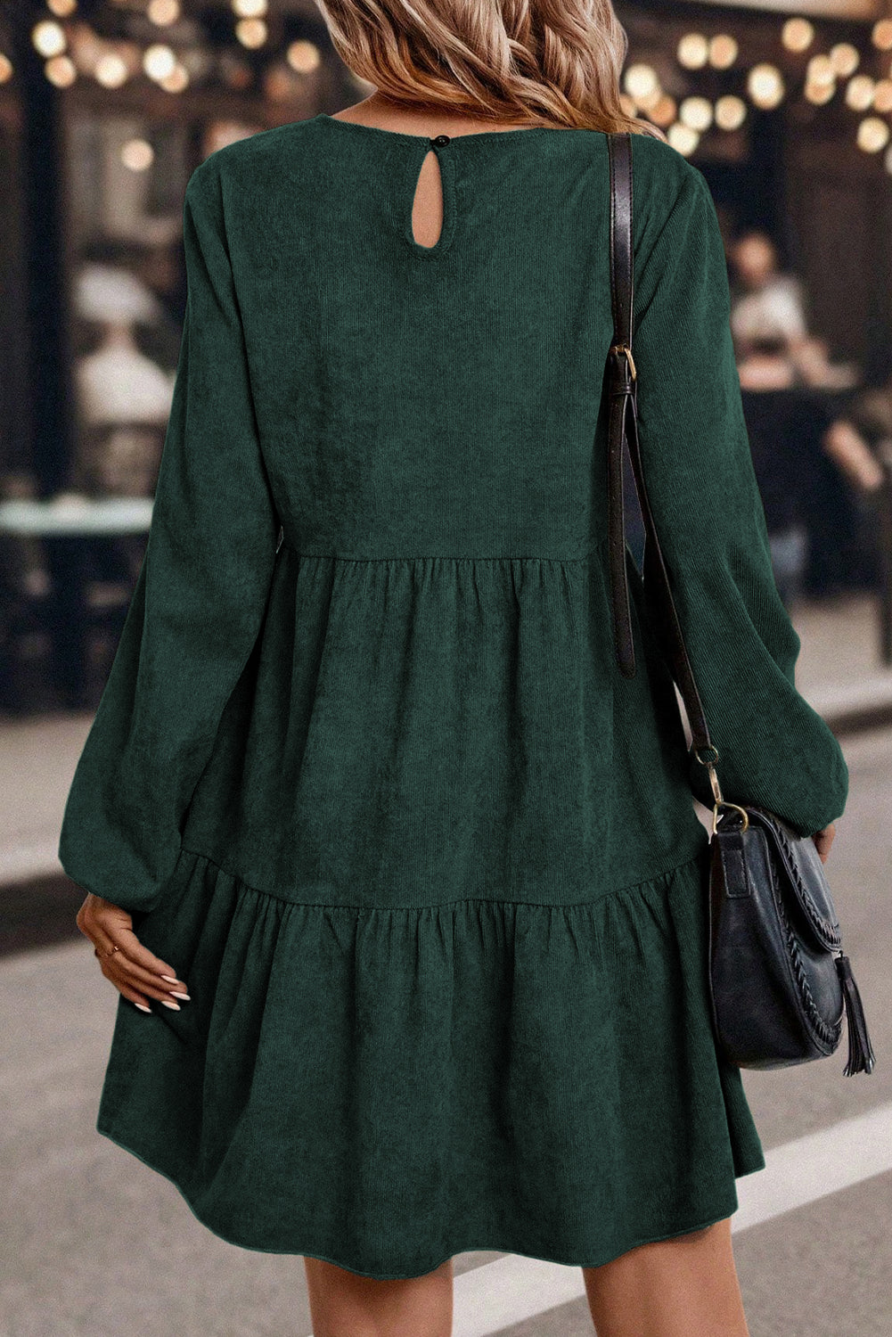 Mist Green Lantern Sleeve Tiered Mini Dress-Dresses/Mini Dresses-[Adult]-[Female]-2022 Online Blue Zone Planet