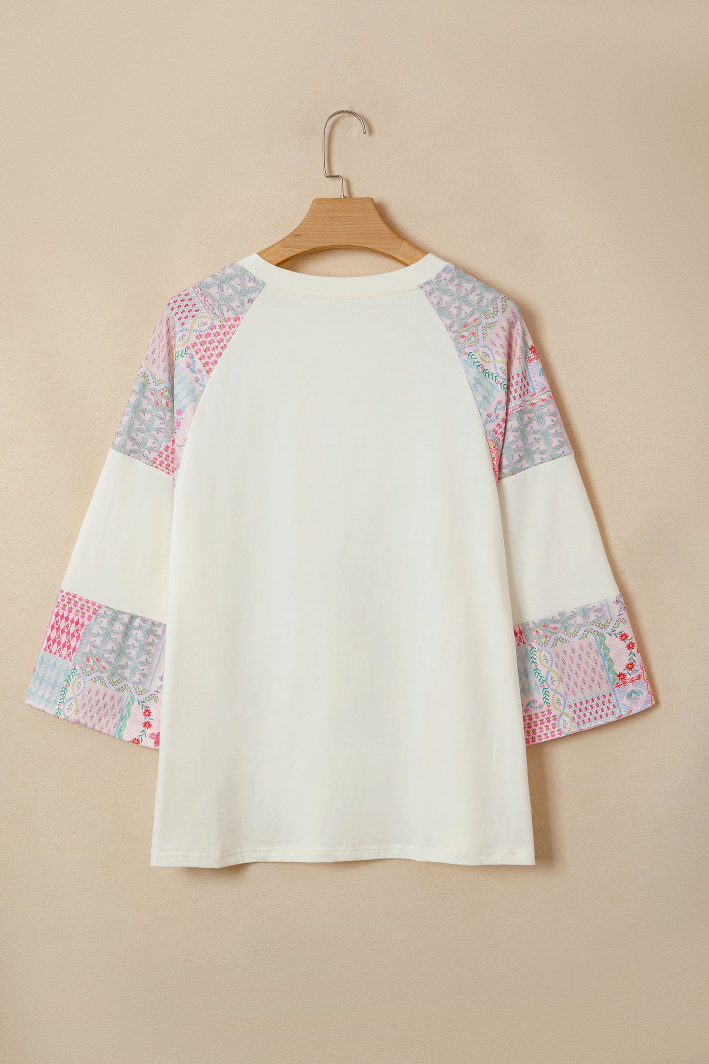 Beige Color Block Retro Floral Patchwork Long Sleeve Top-Tops/Long Sleeve Tops-[Adult]-[Female]-2022 Online Blue Zone Planet