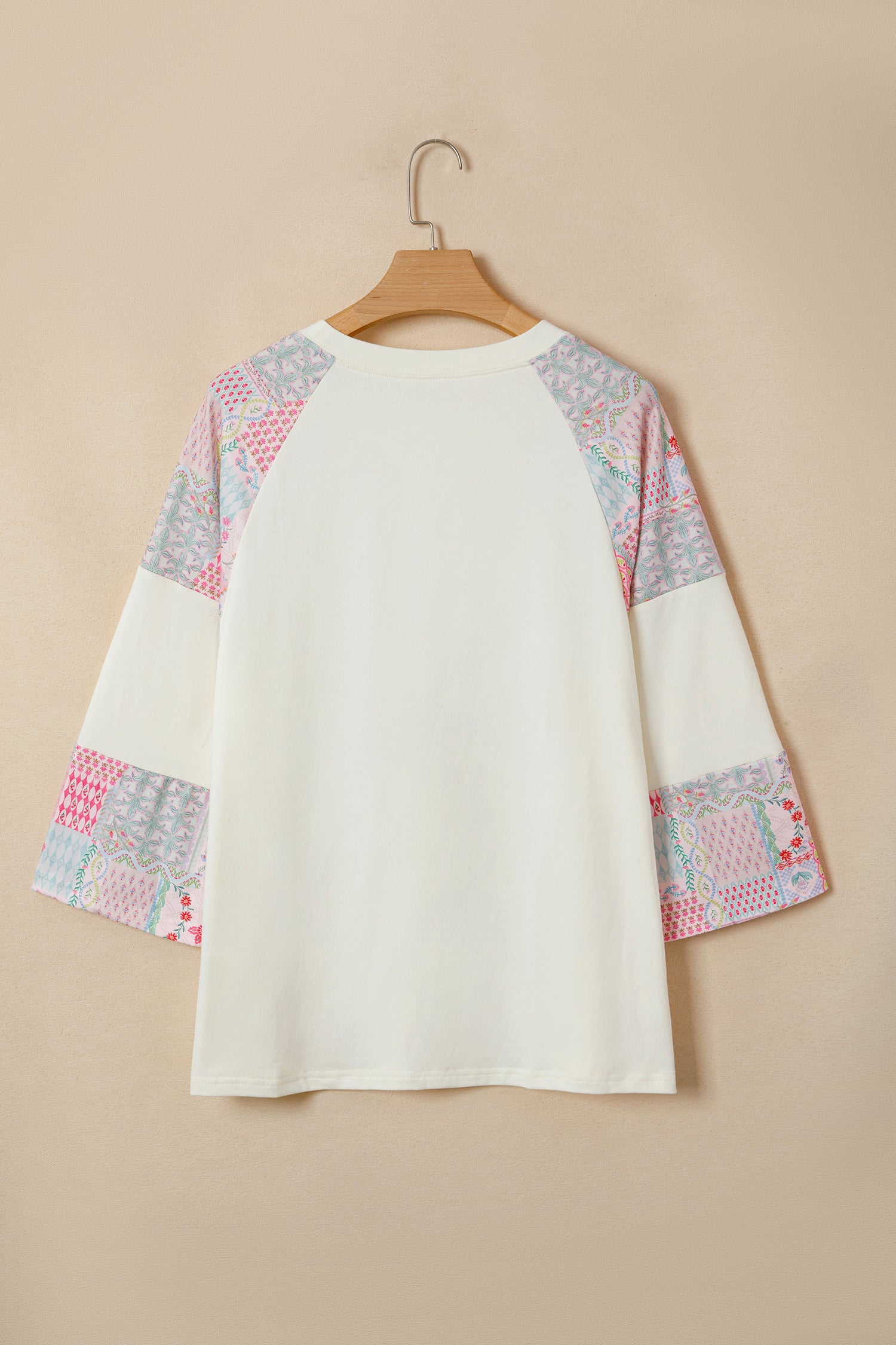 Beige Color Block Retro Floral Patchwork Long Sleeve Top-Tops/Long Sleeve Tops-[Adult]-[Female]-2022 Online Blue Zone Planet
