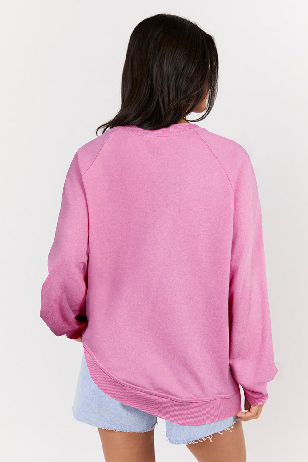 Bright Pink Lace Patched Raglan Sleeve Loose Fit Sweatshirt-Tops/Sweatshirts & Hoodies-[Adult]-[Female]-2022 Online Blue Zone Planet