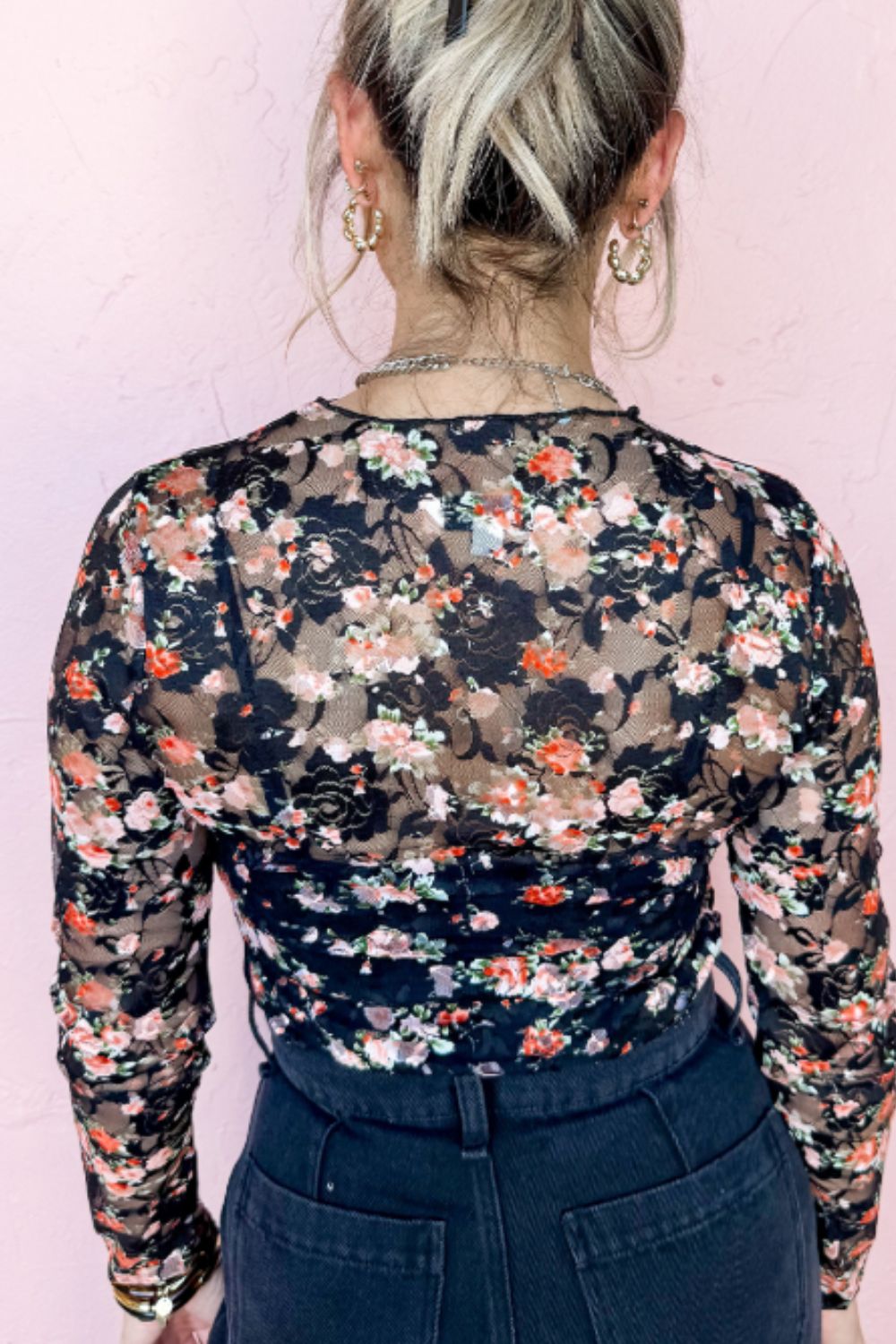 Floral Round Neck Long Sleeve Blouse-TOPS / DRESSES-[Adult]-[Female]-2022 Online Blue Zone Planet