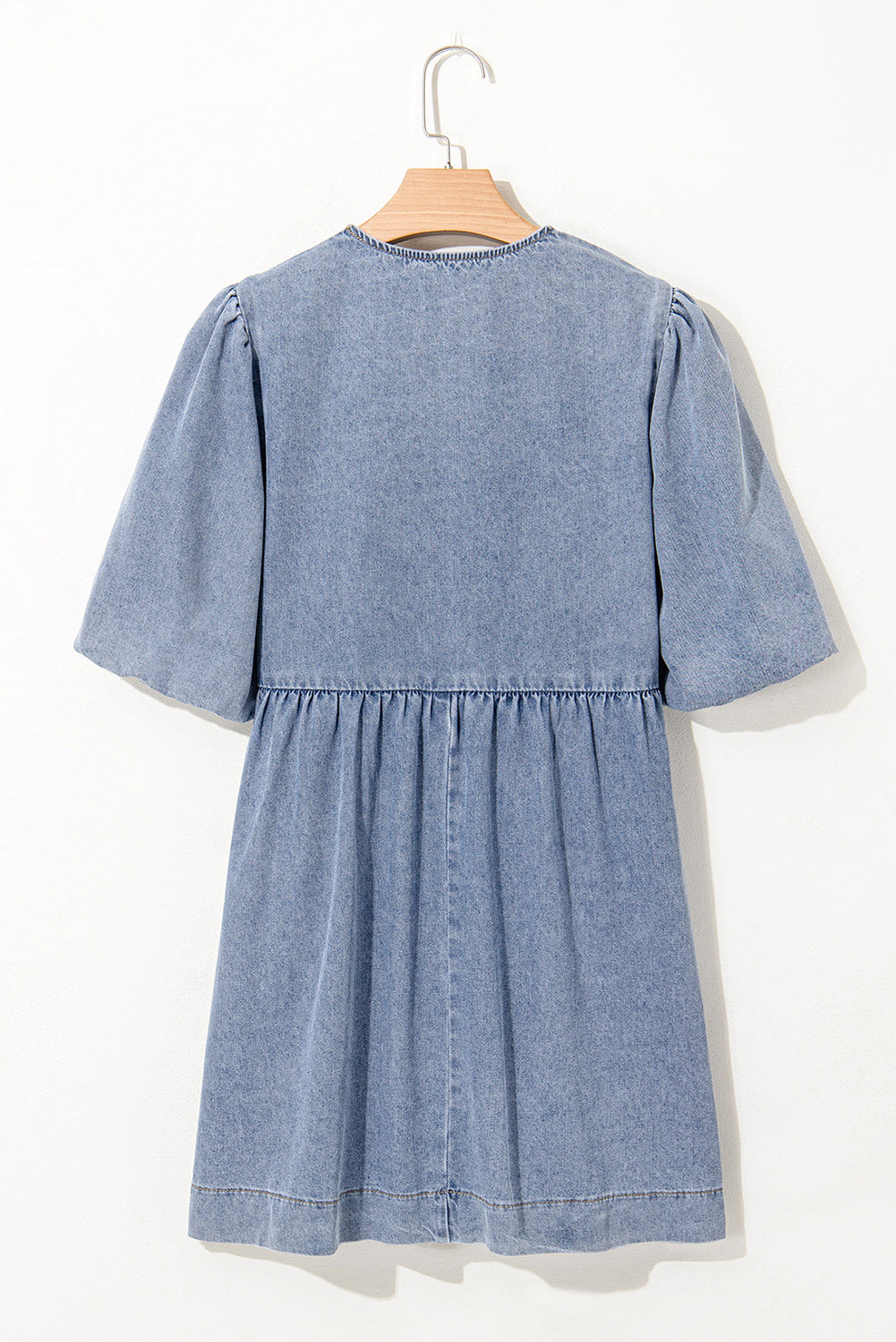 Dusk Blue Bowknot Bubble Sleeve Short Denim Dress-TOPS / DRESSES-[Adult]-[Female]-2022 Online Blue Zone Planet