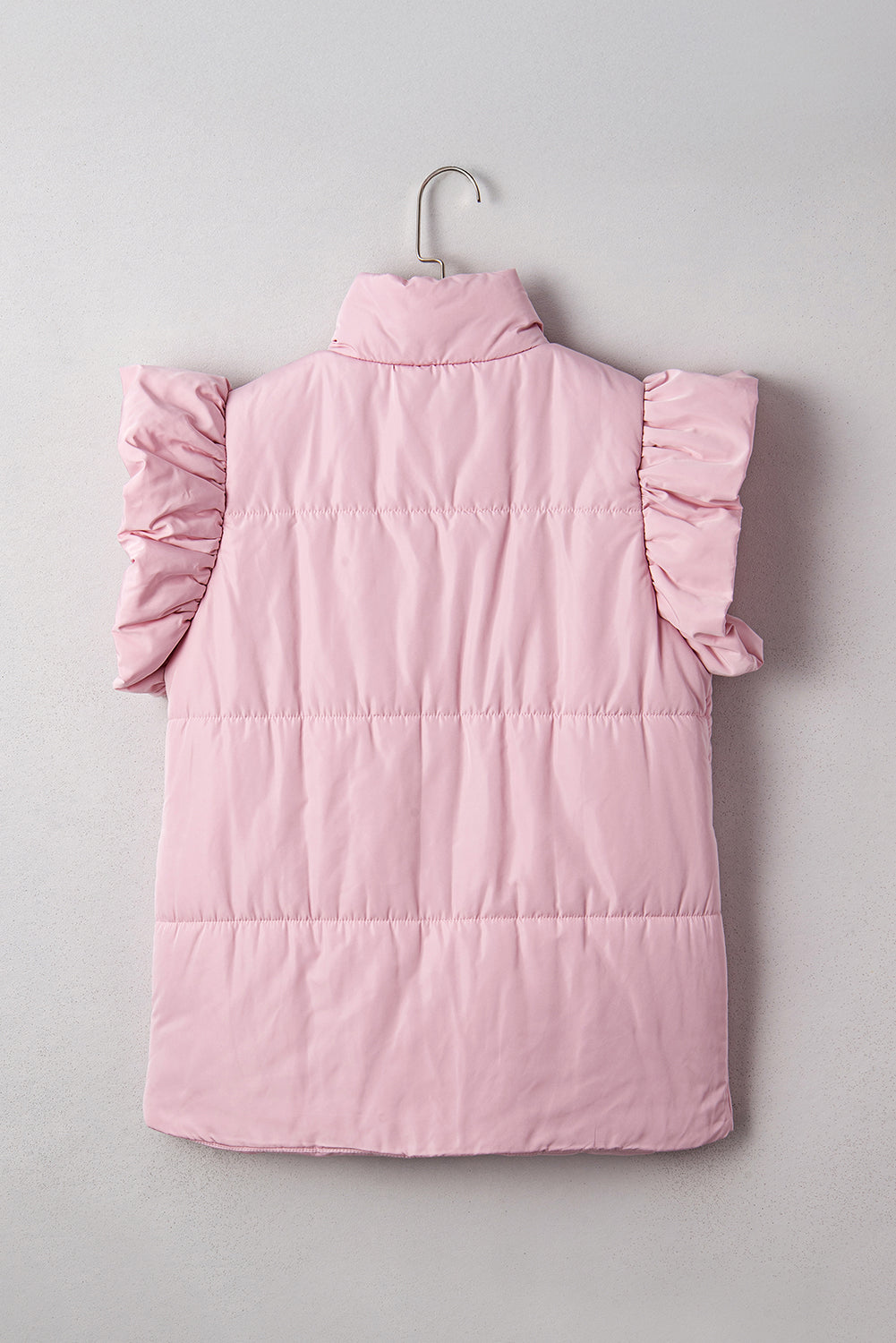 Pink Stand Neck Flutter Sleeve Snap Button Puffer Vest-Outerwear/Vests-[Adult]-[Female]-2022 Online Blue Zone Planet