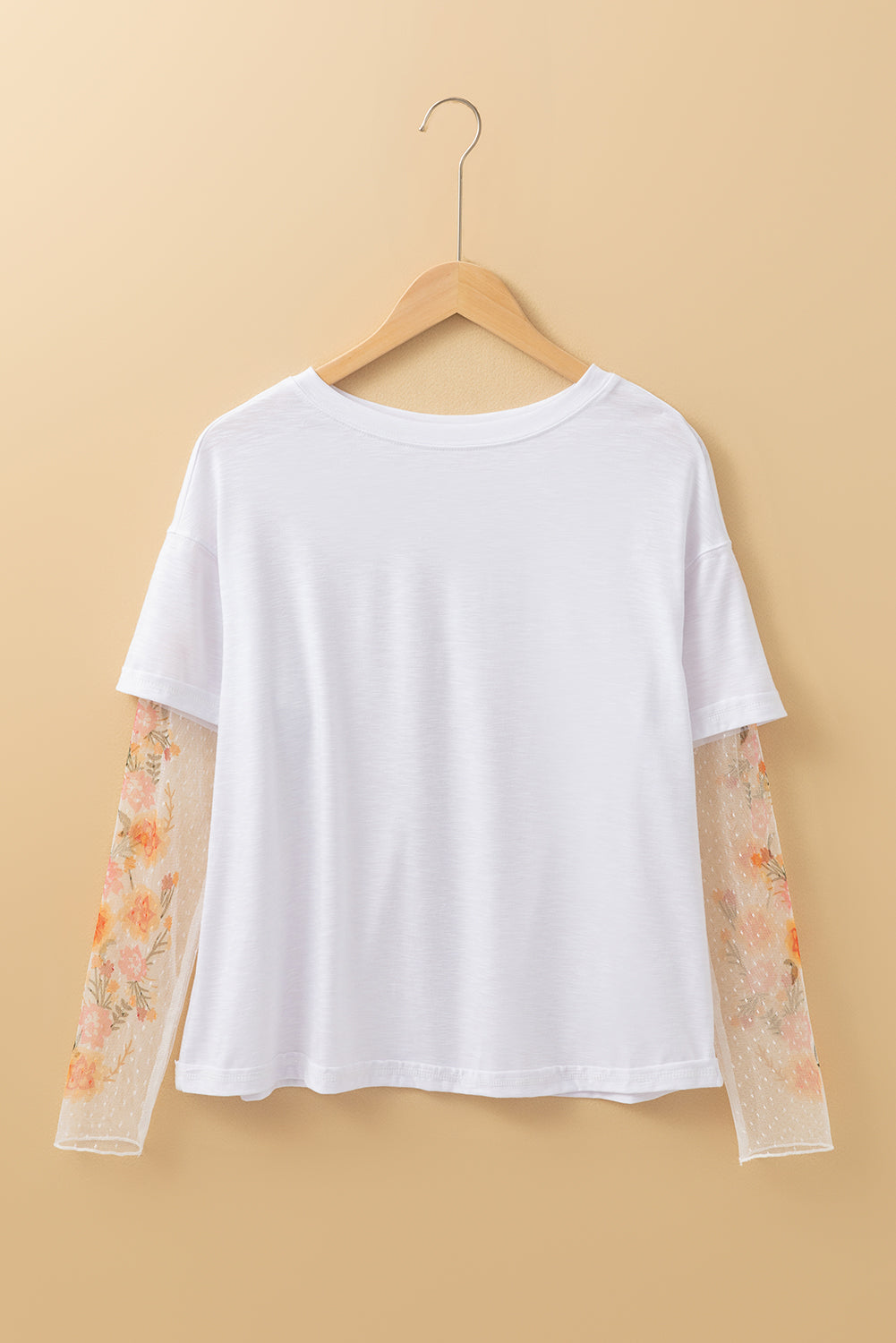 Black Floral Mesh Sleeve Fake Two-Piece Top-Long Sleeve Tops-[Adult]-[Female]-2022 Online Blue Zone Planet