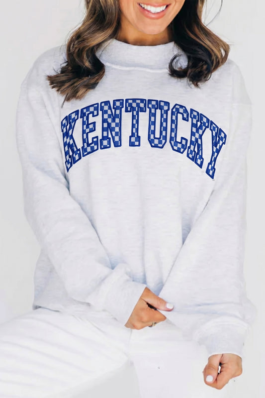 Light Grey High Neck Embroidered Checkered Letter Game Day Sweatshirt-Tops/Sweatshirts & Hoodies-[Adult]-[Female]-Light Grey-S-2022 Online Blue Zone Planet