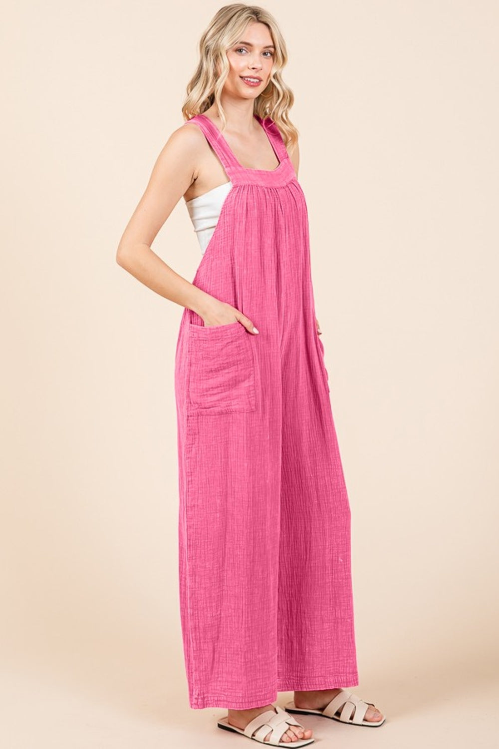 Culture Code Full Size Pocketed Sleeveless Wide Leg Overalls-TOPS / DRESSES-[Adult]-[Female]-2022 Online Blue Zone Planet