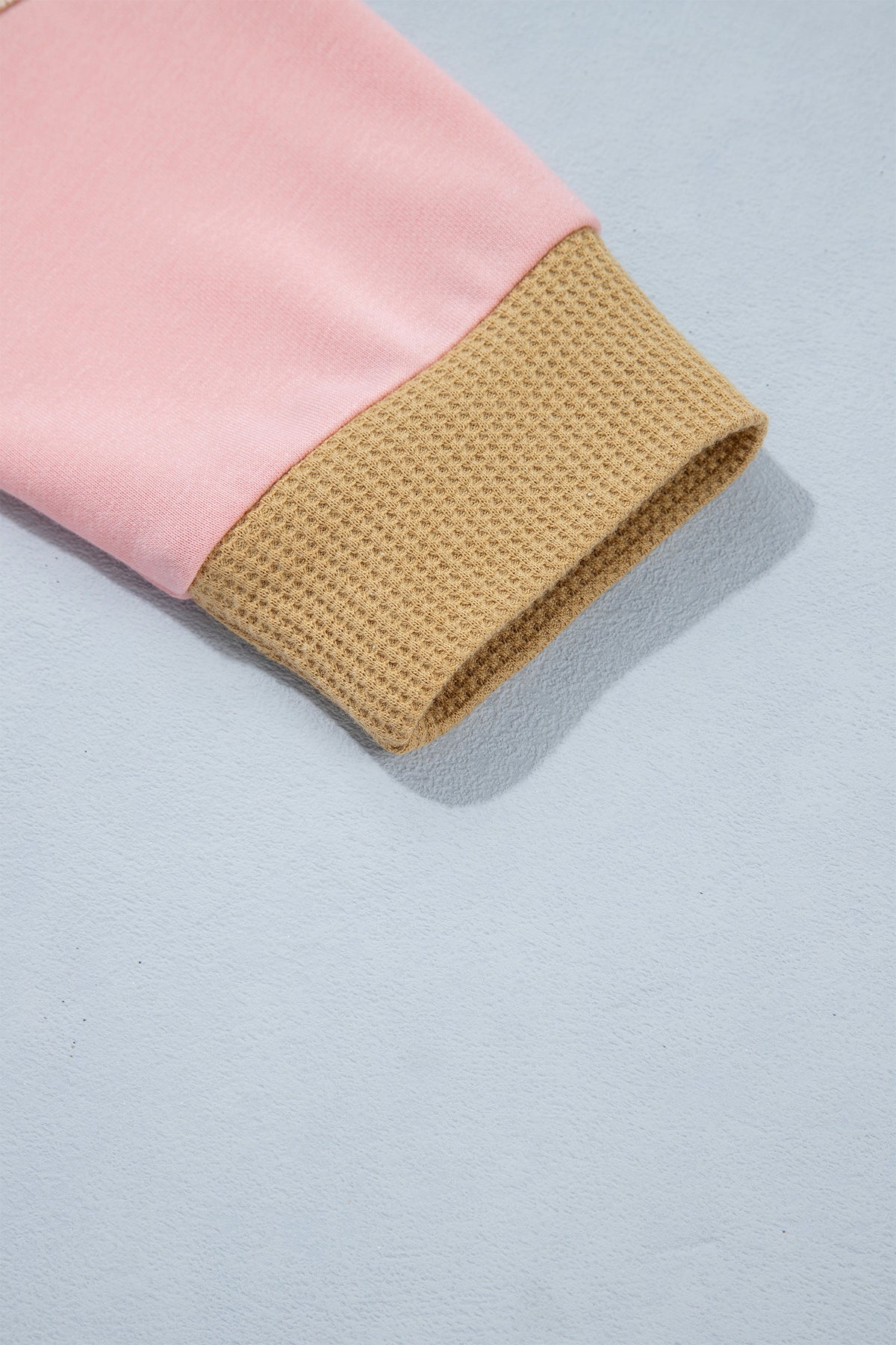 Apricot Pink Color Block Floral Waffle Mixed Patchwork Long Sleeve Top-Tops/Long Sleeve Tops-[Adult]-[Female]-2022 Online Blue Zone Planet