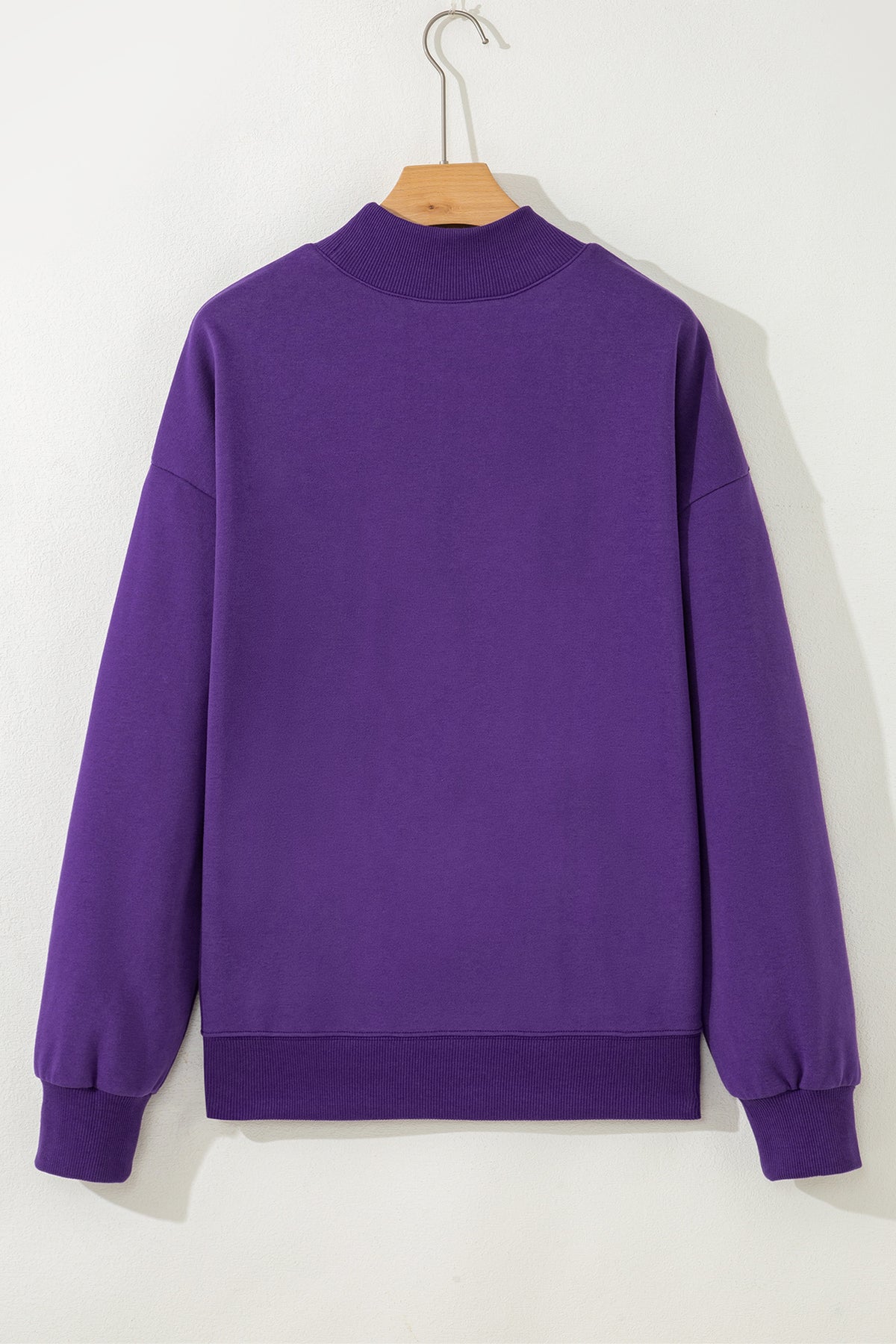 Tillandsia Purple Solid Color Oversized Mock Neck Sweatshirt-Tops/Sweatshirts & Hoodies-[Adult]-[Female]-2022 Online Blue Zone Planet