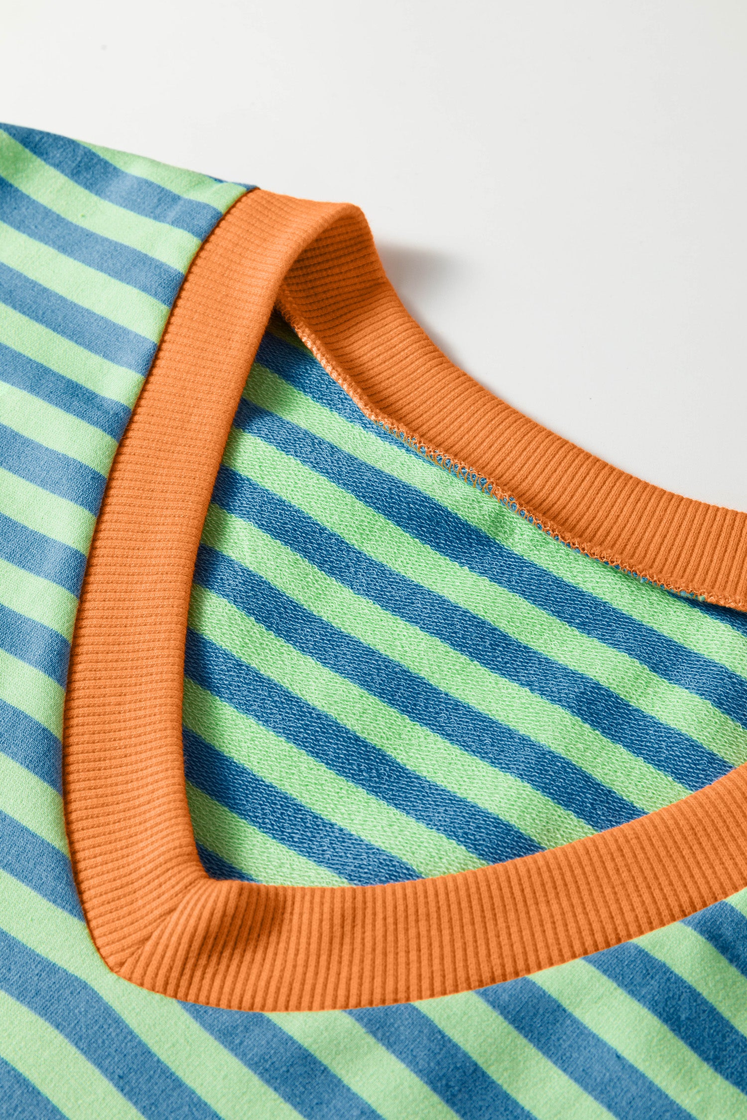 Green Stripe Colorblock Trim V Neck Tee Drawstring Elastic Waist Short Set-Two Piece Sets/Short Sets-[Adult]-[Female]-2022 Online Blue Zone Planet