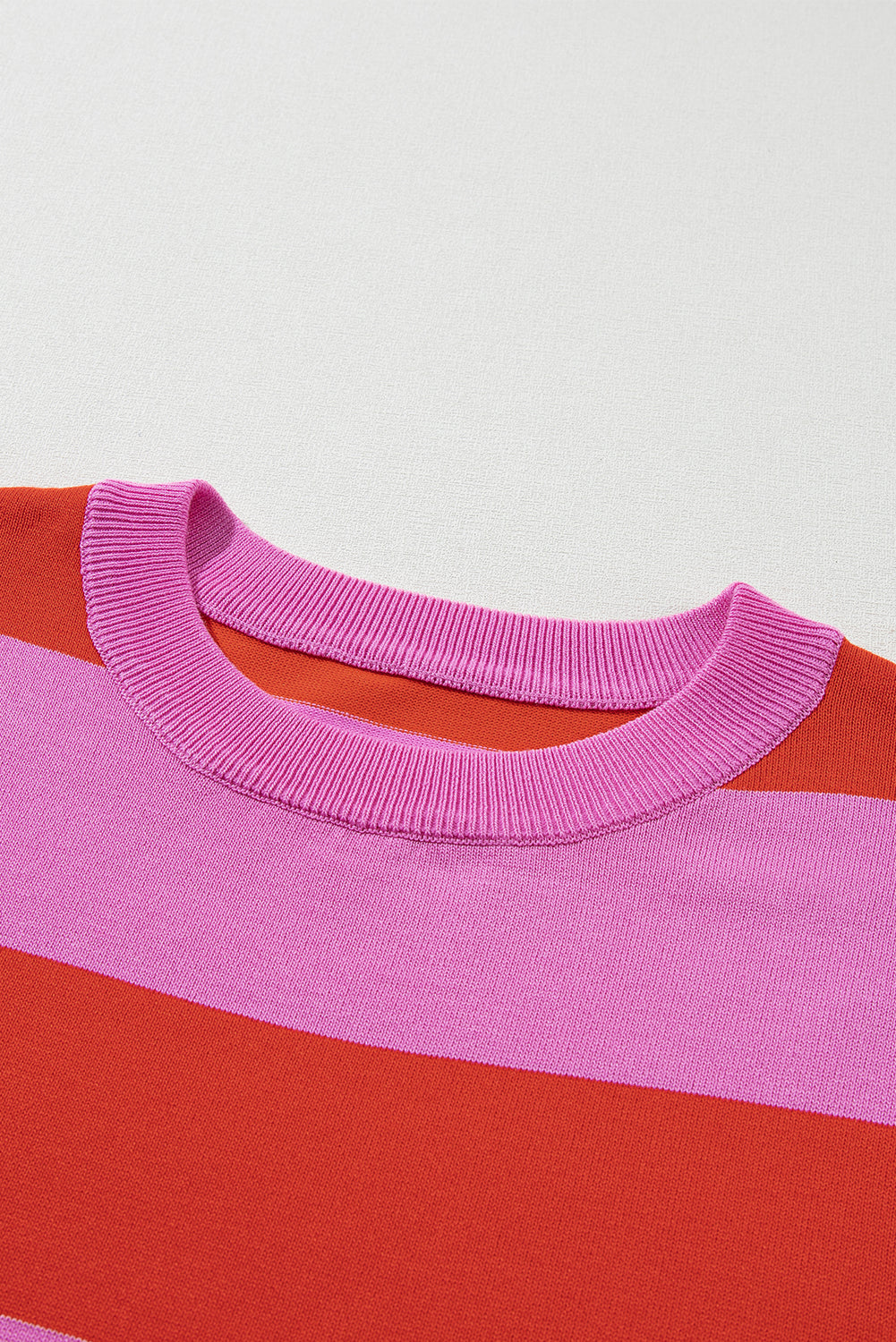 Bright Pink Colorblock Striped Knitted T shirt-Sweaters & Cardigans/Short Sleeve Sweaters-[Adult]-[Female]-2022 Online Blue Zone Planet