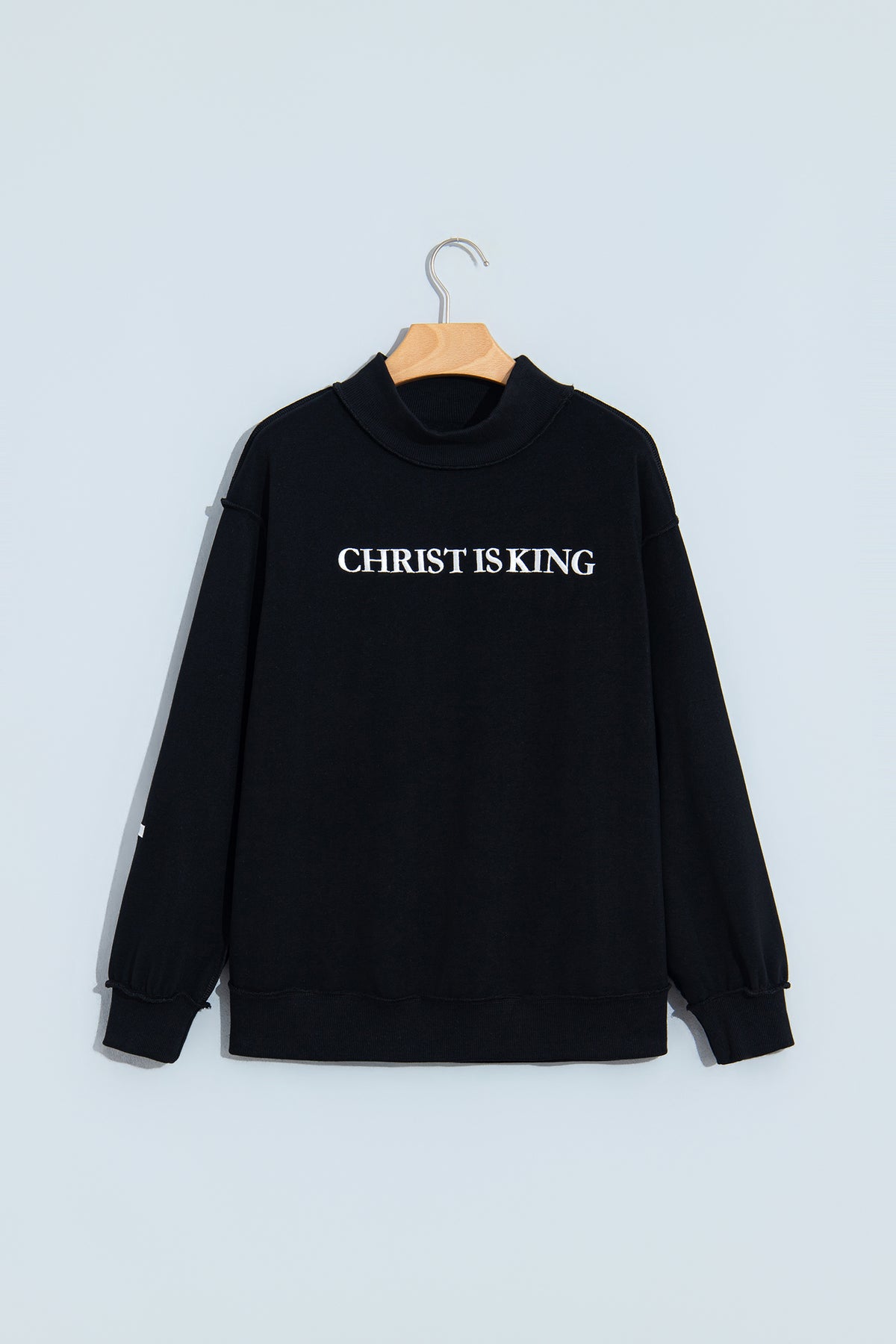 Black CHRIST IS KING Embroidery High Neck Baggy Sweatshirt-Tops / Dresses-[Adult]-[Female]-2022 Online Blue Zone Planet