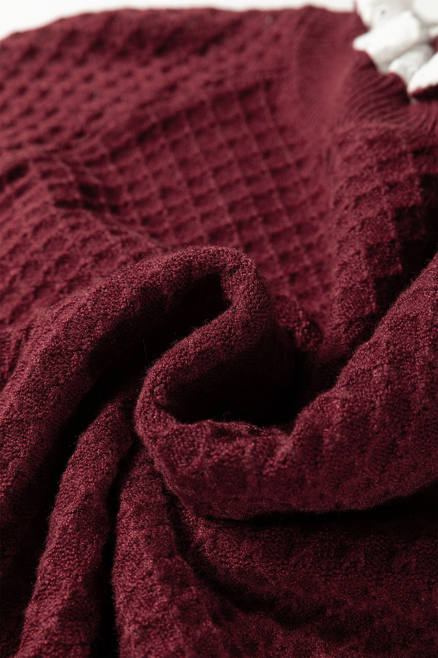 Burgundy Contrast Lace Frilled Trim Raglan Sleeve Sweater-TOPS / DRESSES-[Adult]-[Female]-2022 Online Blue Zone Planet