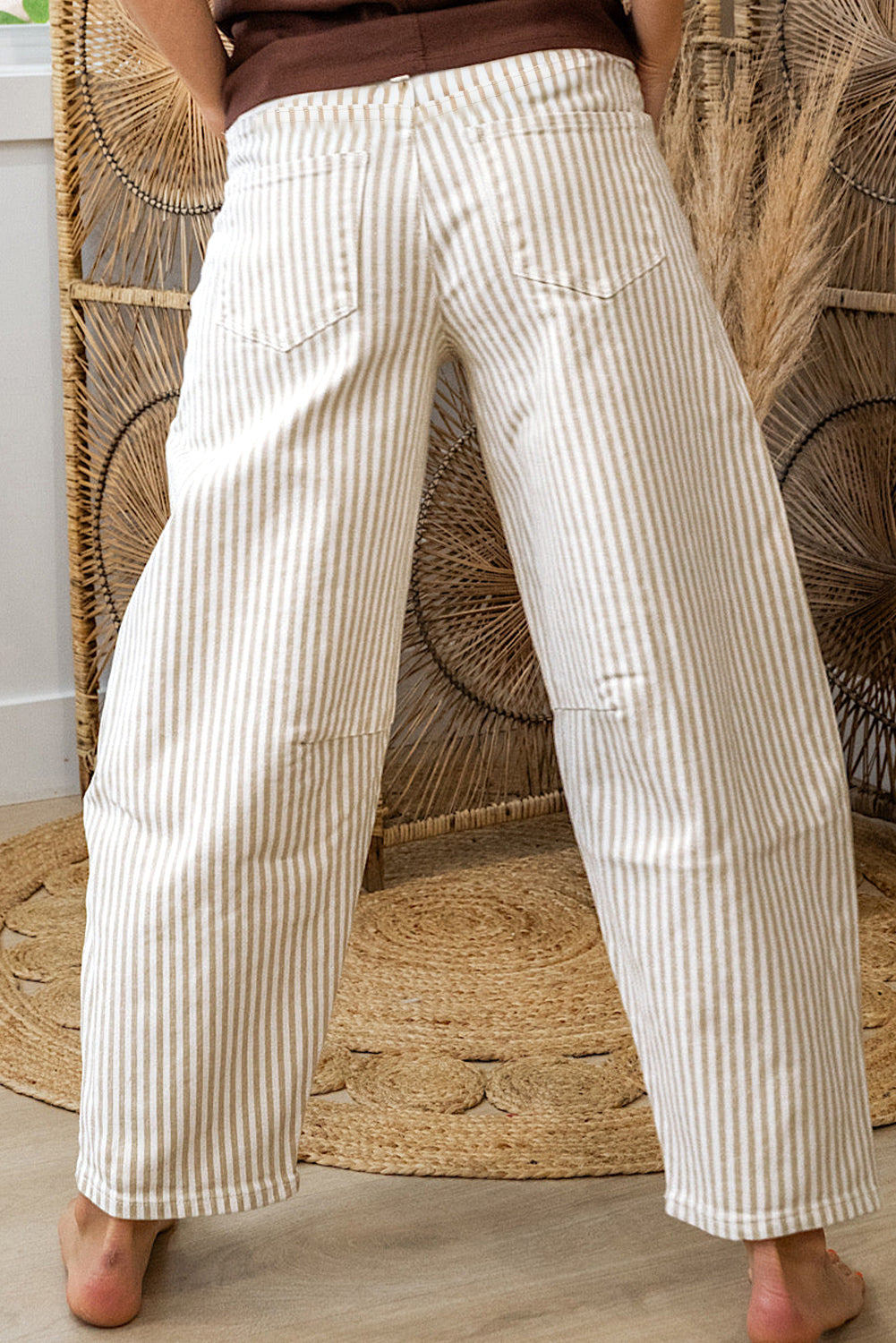 Khaki Stripe Casual Barrel Jeans-Bottoms/Jeans-[Adult]-[Female]-2022 Online Blue Zone Planet