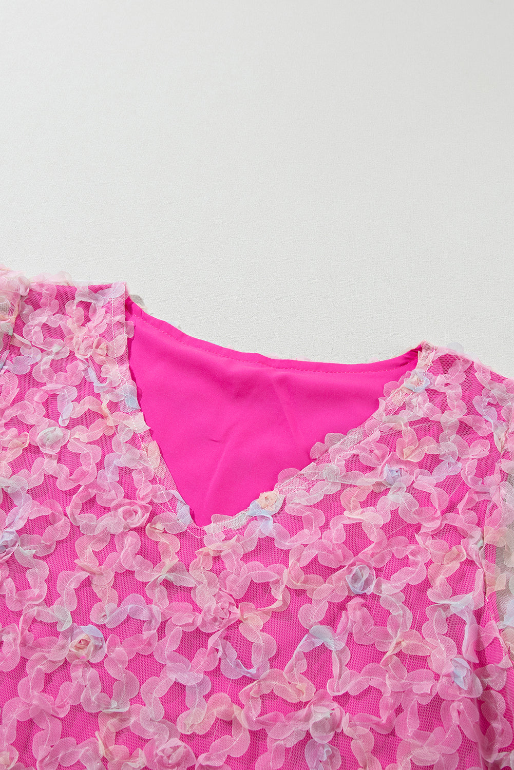 Bonbon Flowery Mesh Short Puff Sleeve Blouse-Tops/Blouses & Shirts-[Adult]-[Female]-2022 Online Blue Zone Planet