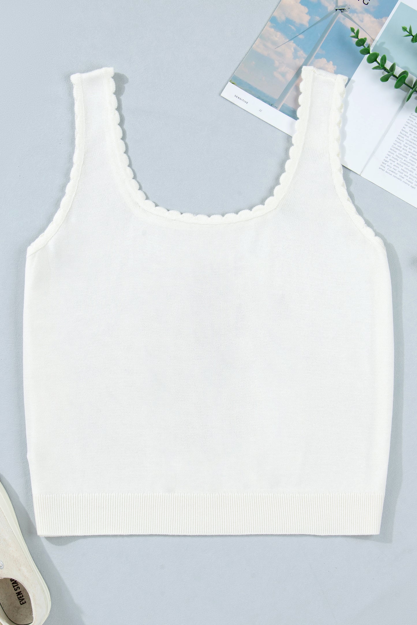 White Plus Size Floral Print Scalloped Trim Square Neck Sweater Vest-TOPS / DRESSES-[Adult]-[Female]-2022 Online Blue Zone Planet