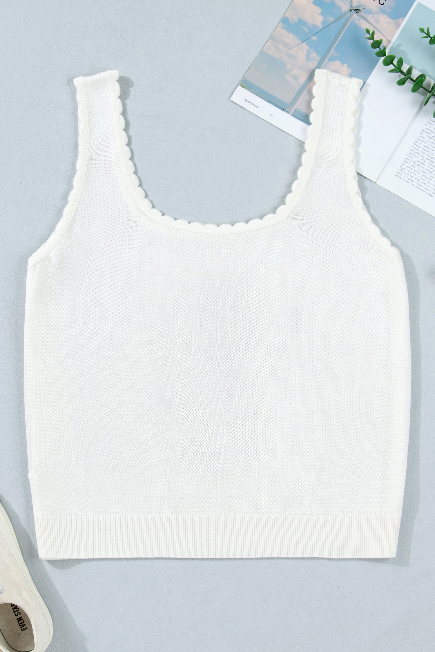 White Plus Size Floral Print Scalloped Trim Square Neck Sweater Vest-TOPS / DRESSES-[Adult]-[Female]-2022 Online Blue Zone Planet