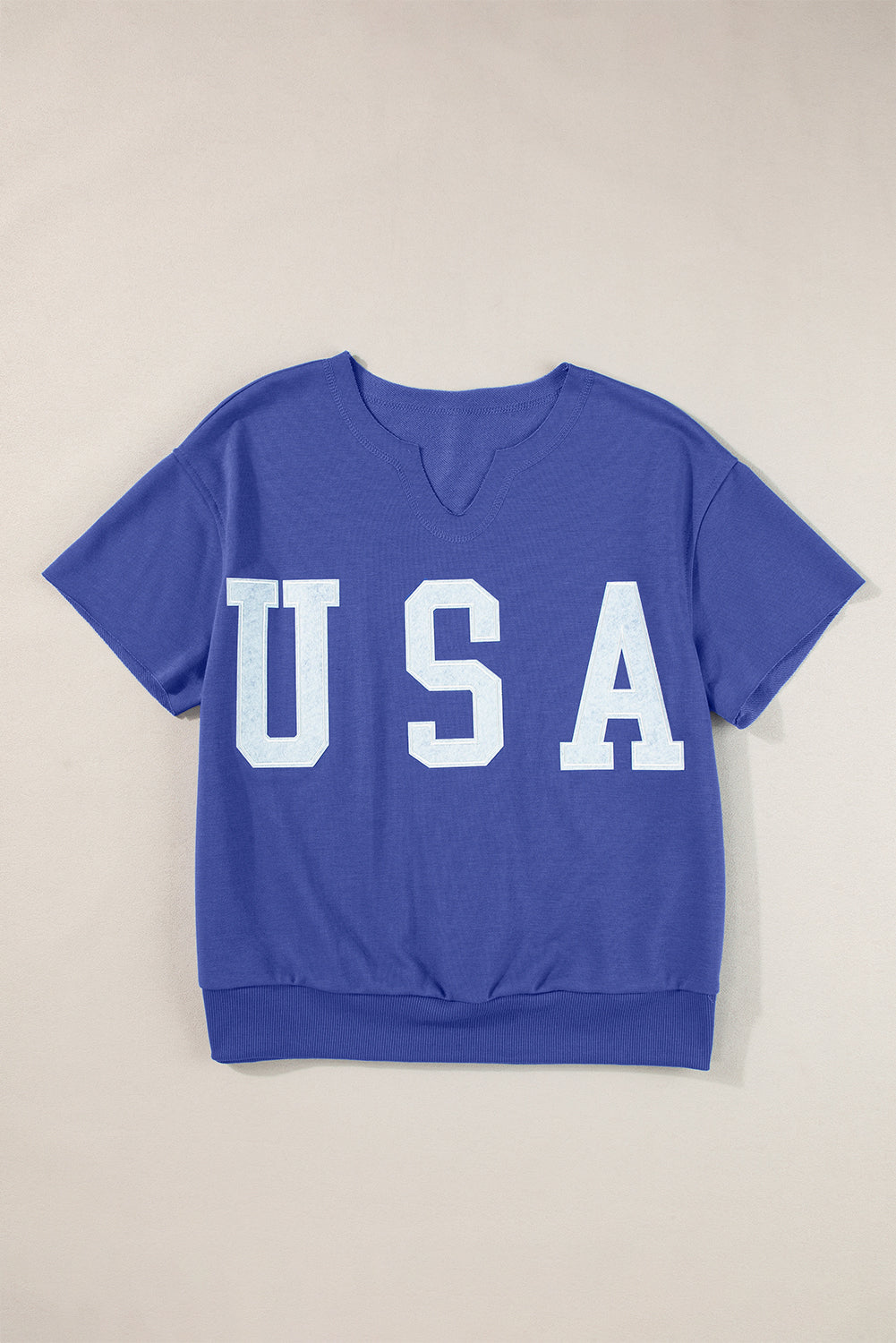 Black USA Lettering Patch Notched Neck Loose Tee Blue Zone Planet